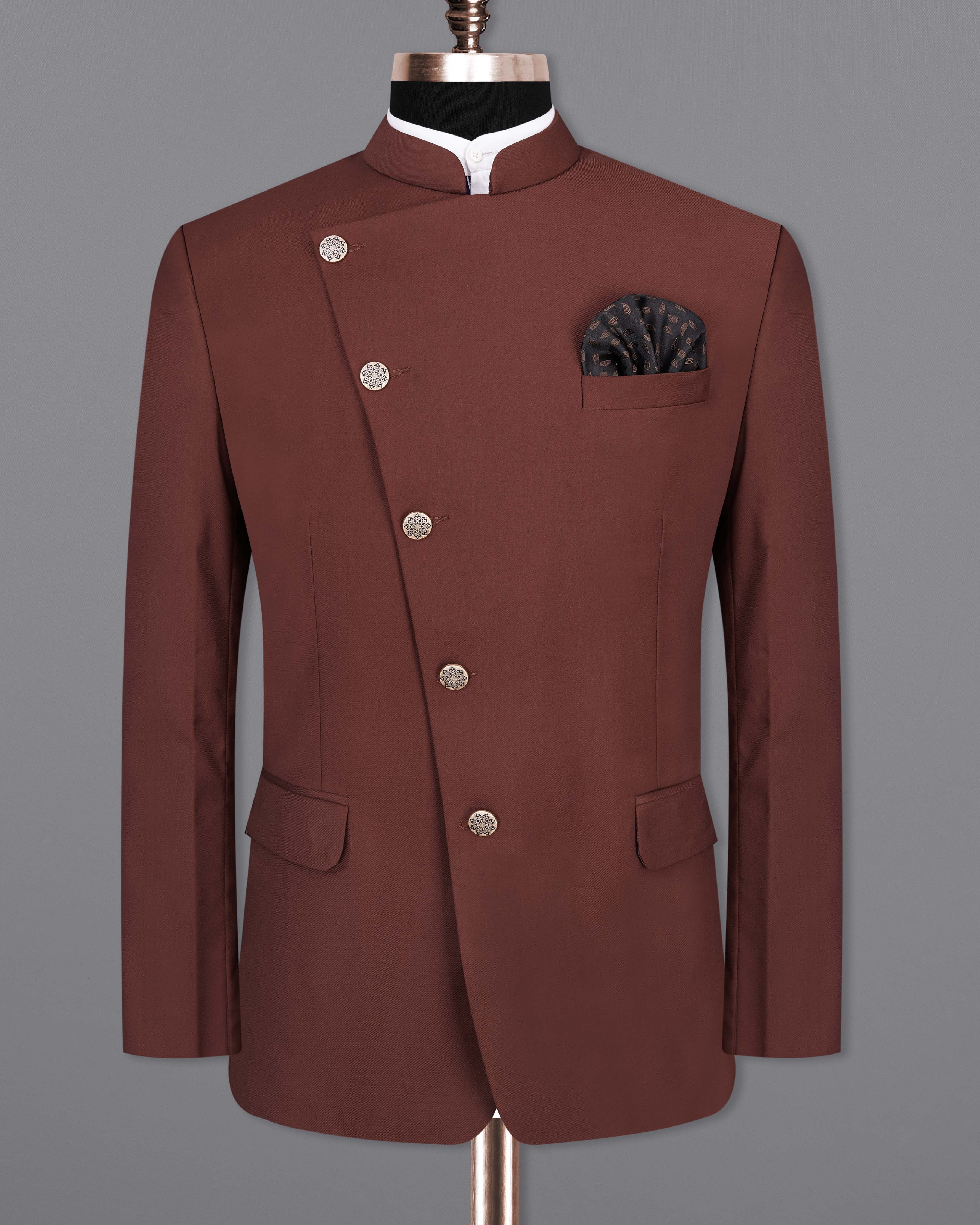 Lonestar Brown Cross Buttoned Bandhgala Blazer BL2038-CBG-36, BL2038-CBG-38, BL2038-CBG-40, BL2038-CBG-42, BL2038-CBG-44, BL2038-CBG-46, BL2038-CBG-48, BL2038-CBG-50, BL2038-CBG-52, BL2038-CBG-54, BL2038-CBG-56, BL2038-CBG-58, BL2038-CBG-60