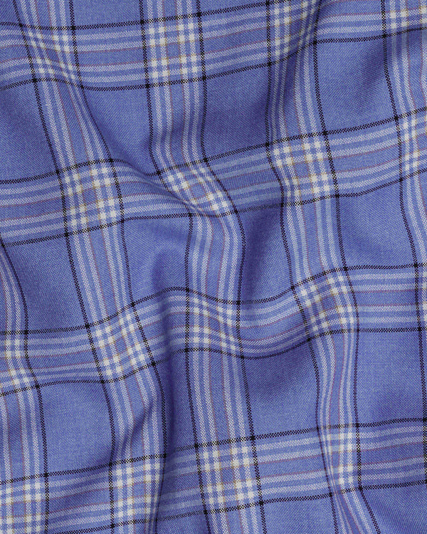 Scampi Blue with Heather Gray Plaid Cross Buttoned Bandhgala Blazer BL2042-CBG2-36, BL2042-CBG2-38, BL2042-CBG2-40, BL2042-CBG2-42, BL2042-CBG2-44, BL2042-CBG2-46, BL2042-CBG2-48, BL2042-CBG2-50, BL2042-CBG2-52, BL2042-CBG2-54, BL2042-CBG2-56, BL2042-CBG2-58, BL2042-CBG2-60