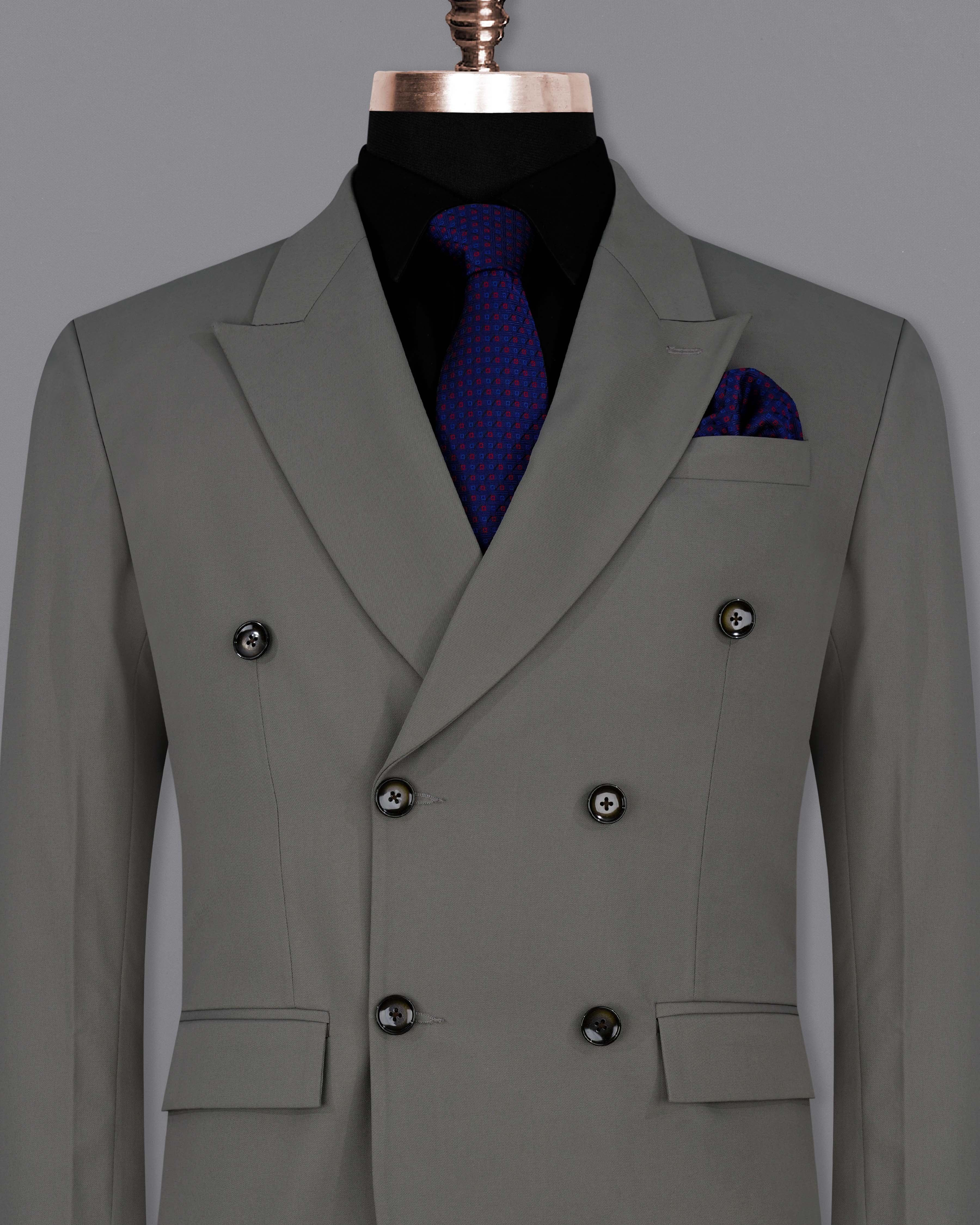 Storm Dust Gray Textured Premium Terry Rayon Double-Breasted
