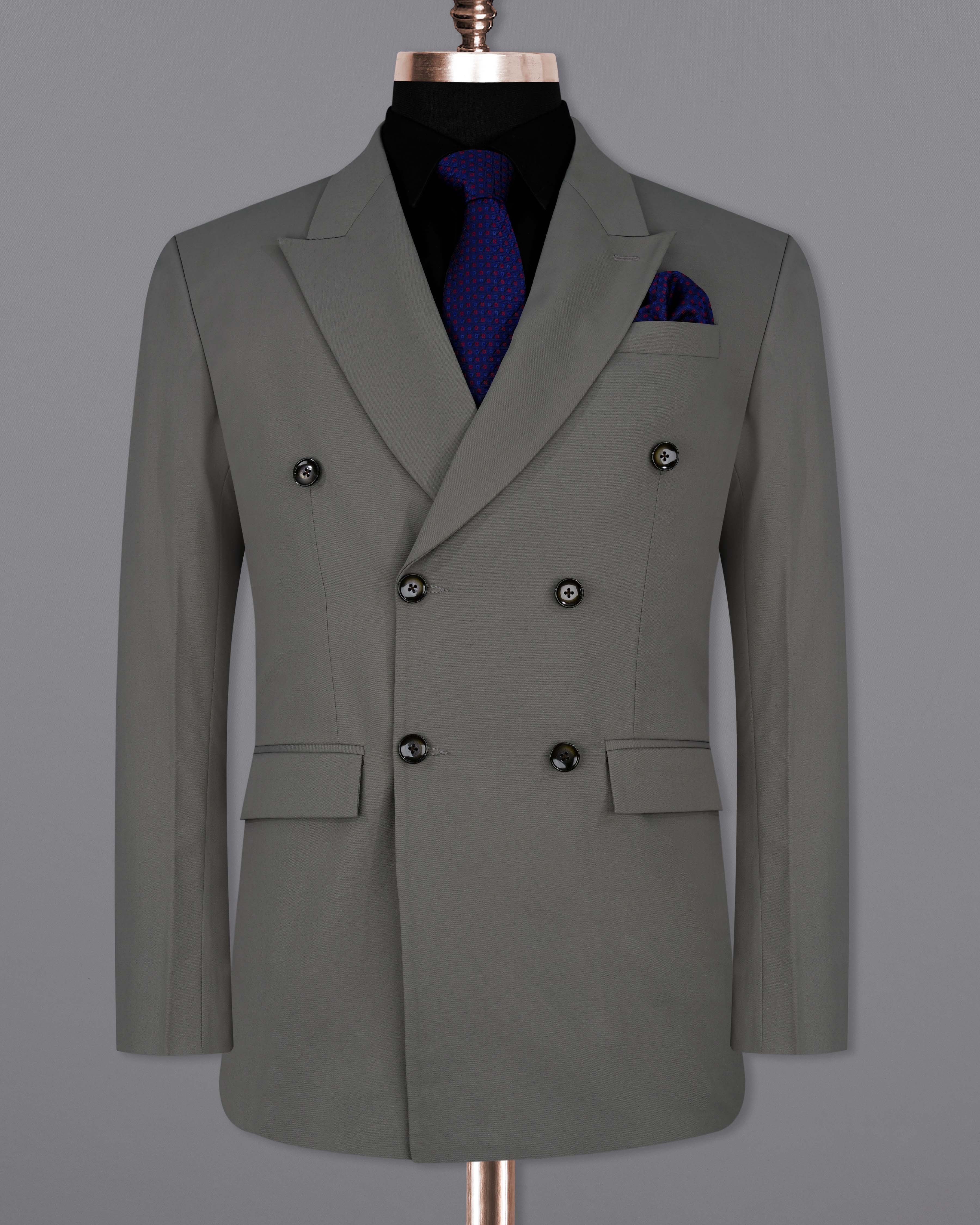 Storm Dust Gray Textured Premium Terry Rayon Double-Breasted