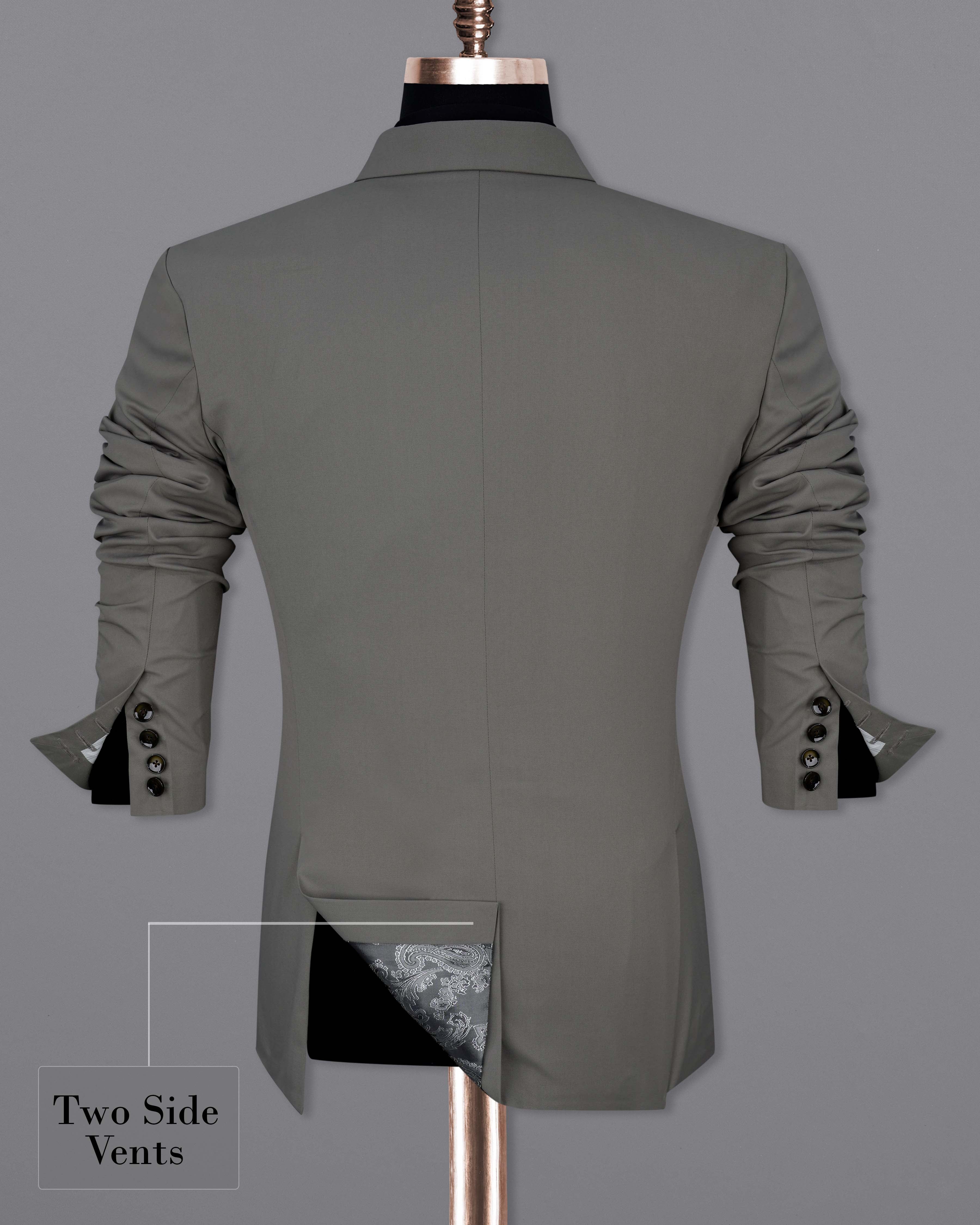 Storm Dust Gray Textured Premium Terry Rayon Double-Breasted