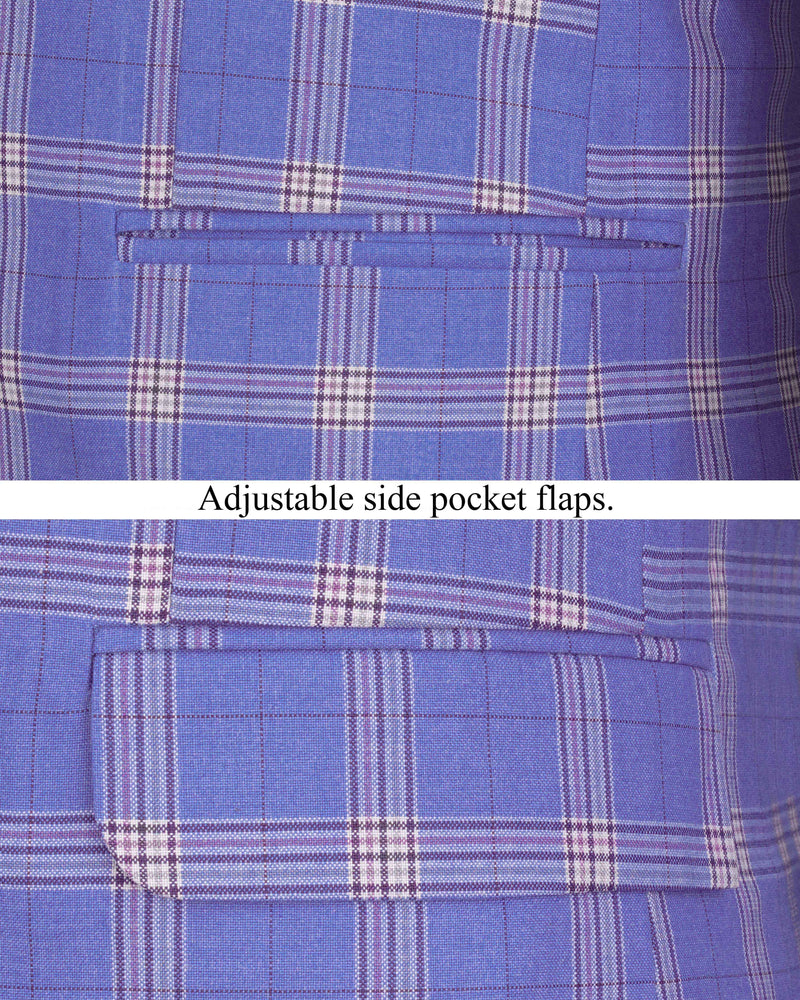 Glaucous Blue with Gainsboro Gray Plaid Single Breasted Blazer BL2057-SB-36, BL2057-SB-38, BL2057-SB-40, BL2057-SB-42, BL2057-SB-44, BL2057-SB-46, BL2057-SB-48, BL2057-SB-50, BL2057-SB-52, BL2057-SB-54, BL2057-SB-56, BL2057-SB-58, BL2057-SB-60