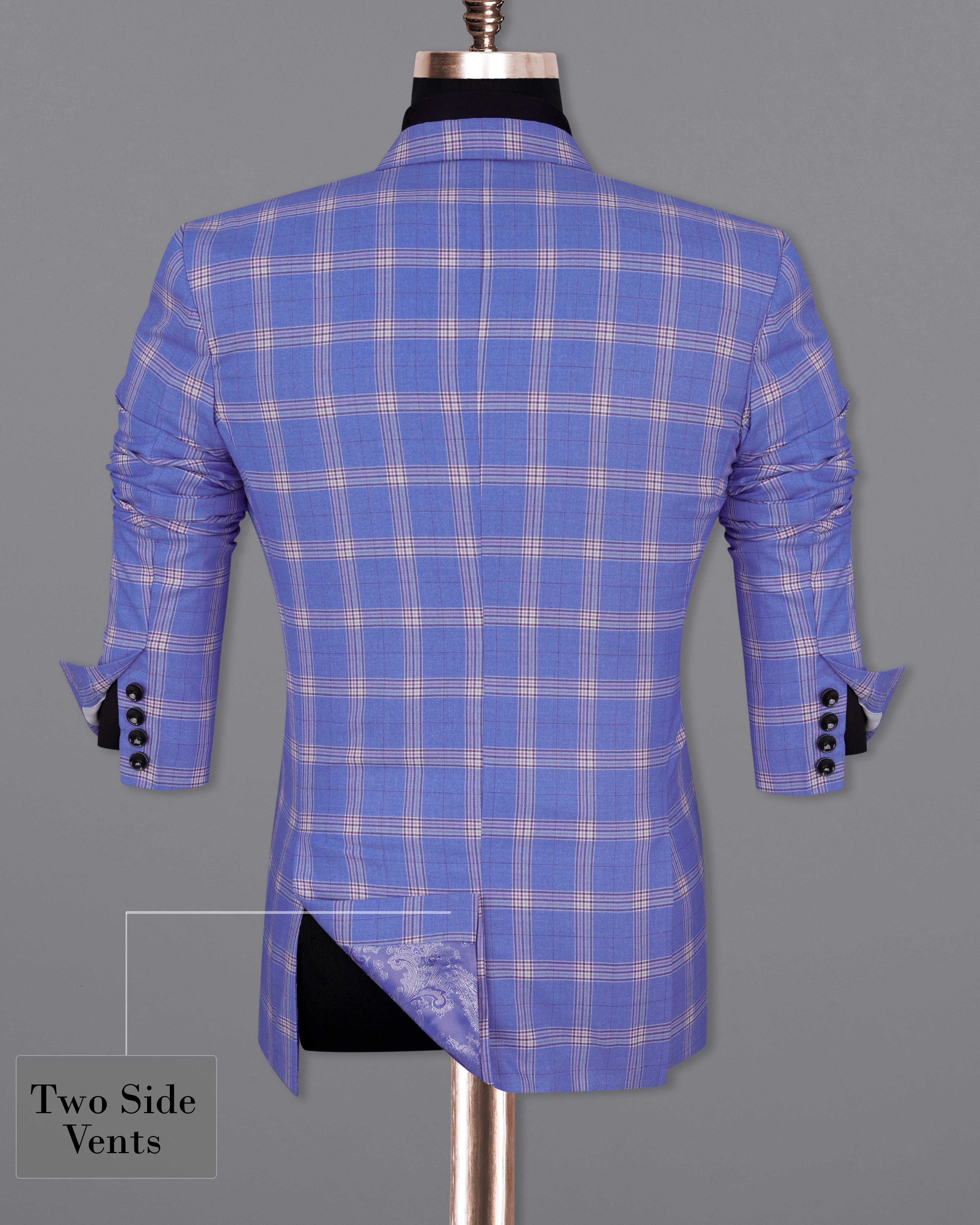 Glaucous Blue with Gainsboro Gray Plaid Single Breasted Blazer BL2057-SB-36, BL2057-SB-38, BL2057-SB-40, BL2057-SB-42, BL2057-SB-44, BL2057-SB-46, BL2057-SB-48, BL2057-SB-50, BL2057-SB-52, BL2057-SB-54, BL2057-SB-56, BL2057-SB-58, BL2057-SB-60