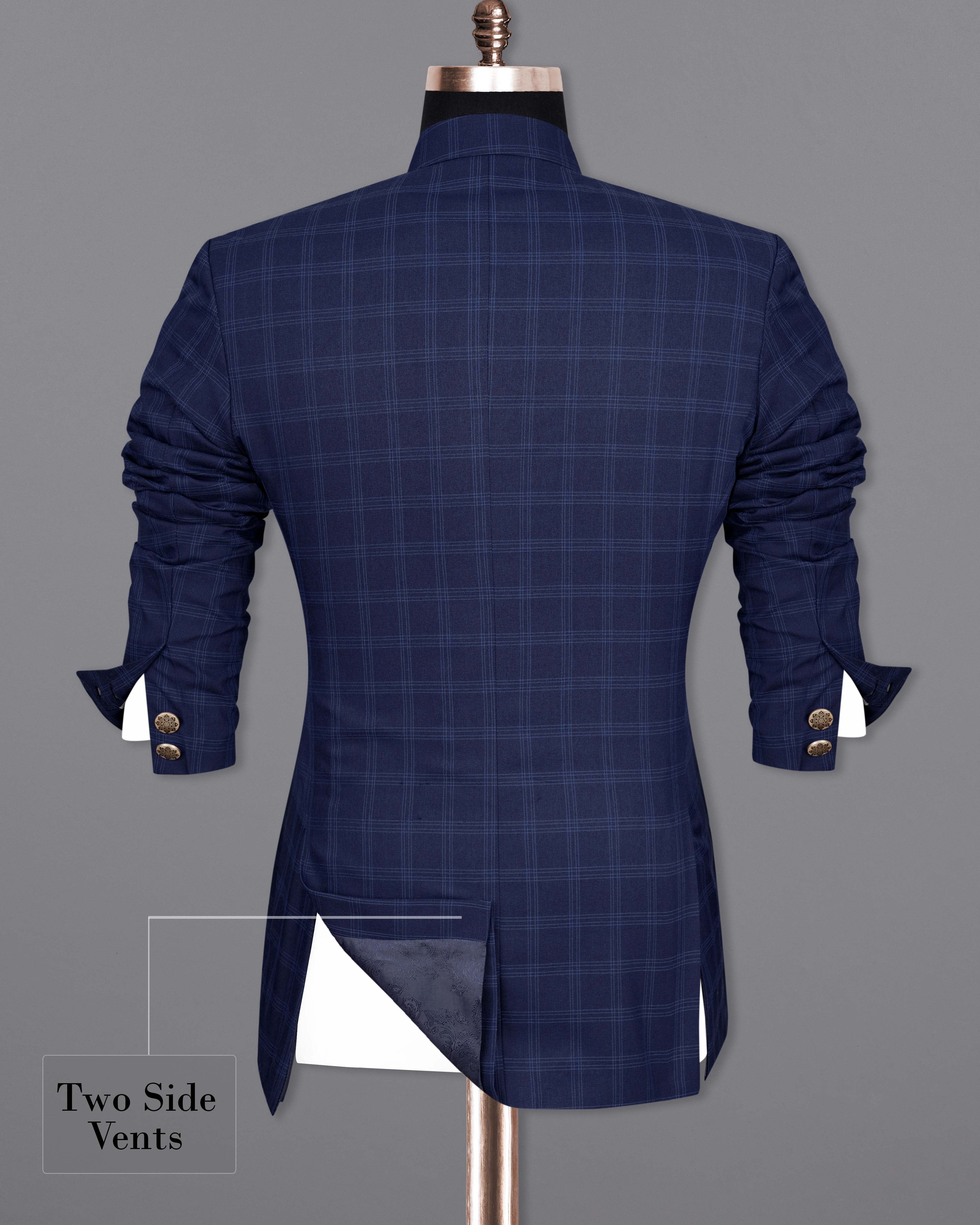 Baltic Sea Blue Windowpane Cross Buttoned Bandhgala Blazer BL2072-CBG2-36, BL2072-CBG2-38, BL2072-CBG2-40, BL2072-CBG2-42, BL2072-CBG2-44, BL2072-CBG2-46, BL2072-CBG2-48, BL2072-CBG2-50, BL2072-CBG2-52, BL2072-CBG2-54, BL2072-CBG2-56, BL2072-CBG2-58, BL2072-CBG2-60