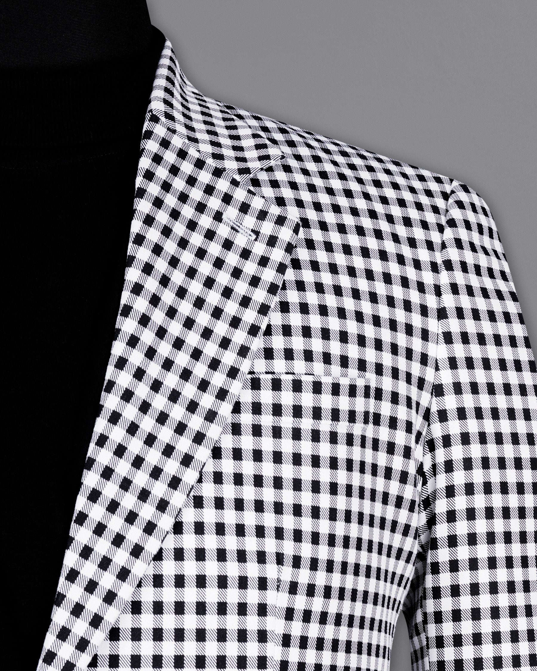 White and Black Mini Checkered Single Breasted Blazer BL2092-SB-36, BL2092-SB-38, BL2092-SB-40, BL2092-SB-42, BL2092-SB-44, BL2092-SB-46, BL2092-SB-48, BL2092-SB-50, BL2092-SB-52, BL2092-SB-54, BL2092-SB-56, BL2092-SB-58, BL2092-SB-60