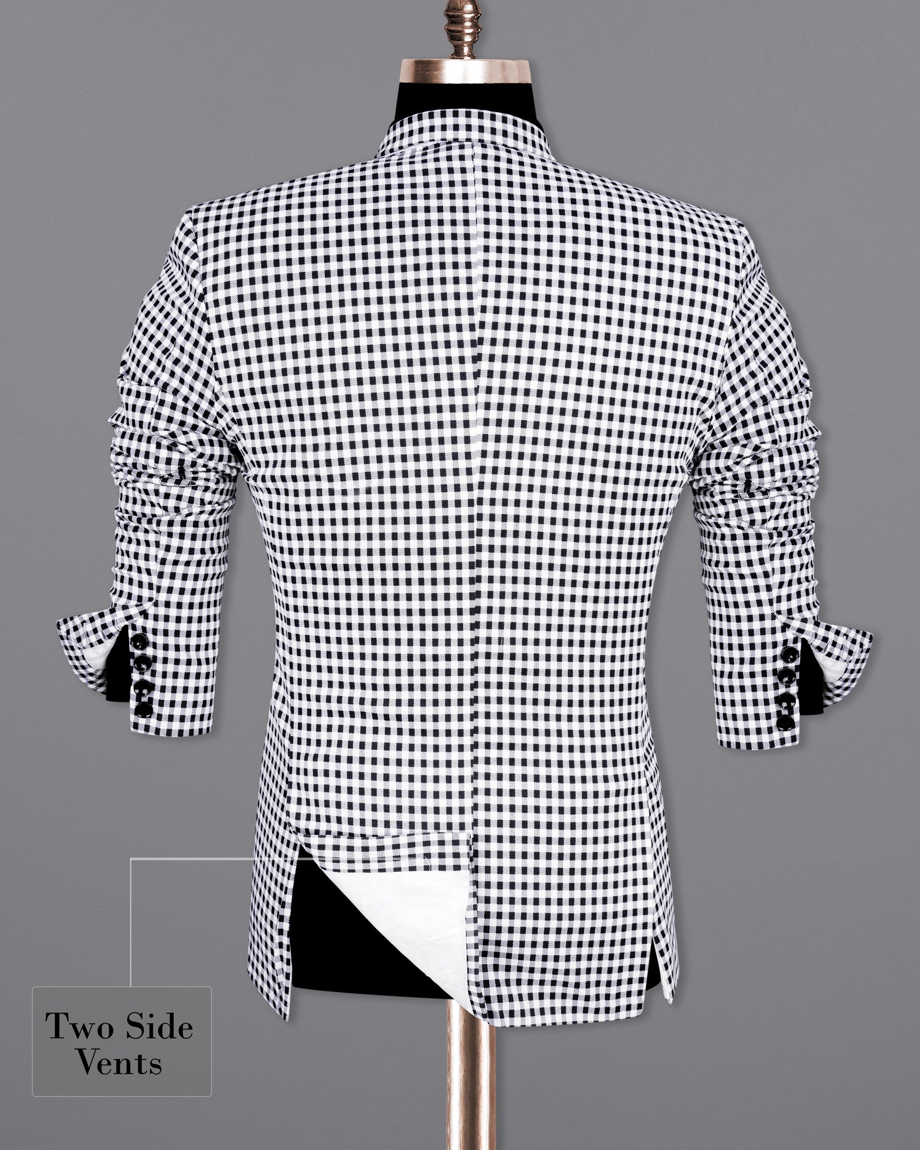 White and Black Mini Checkered Single Breasted Blazer BL2092-SB-36, BL2092-SB-38, BL2092-SB-40, BL2092-SB-42, BL2092-SB-44, BL2092-SB-46, BL2092-SB-48, BL2092-SB-50, BL2092-SB-52, BL2092-SB-54, BL2092-SB-56, BL2092-SB-58, BL2092-SB-60