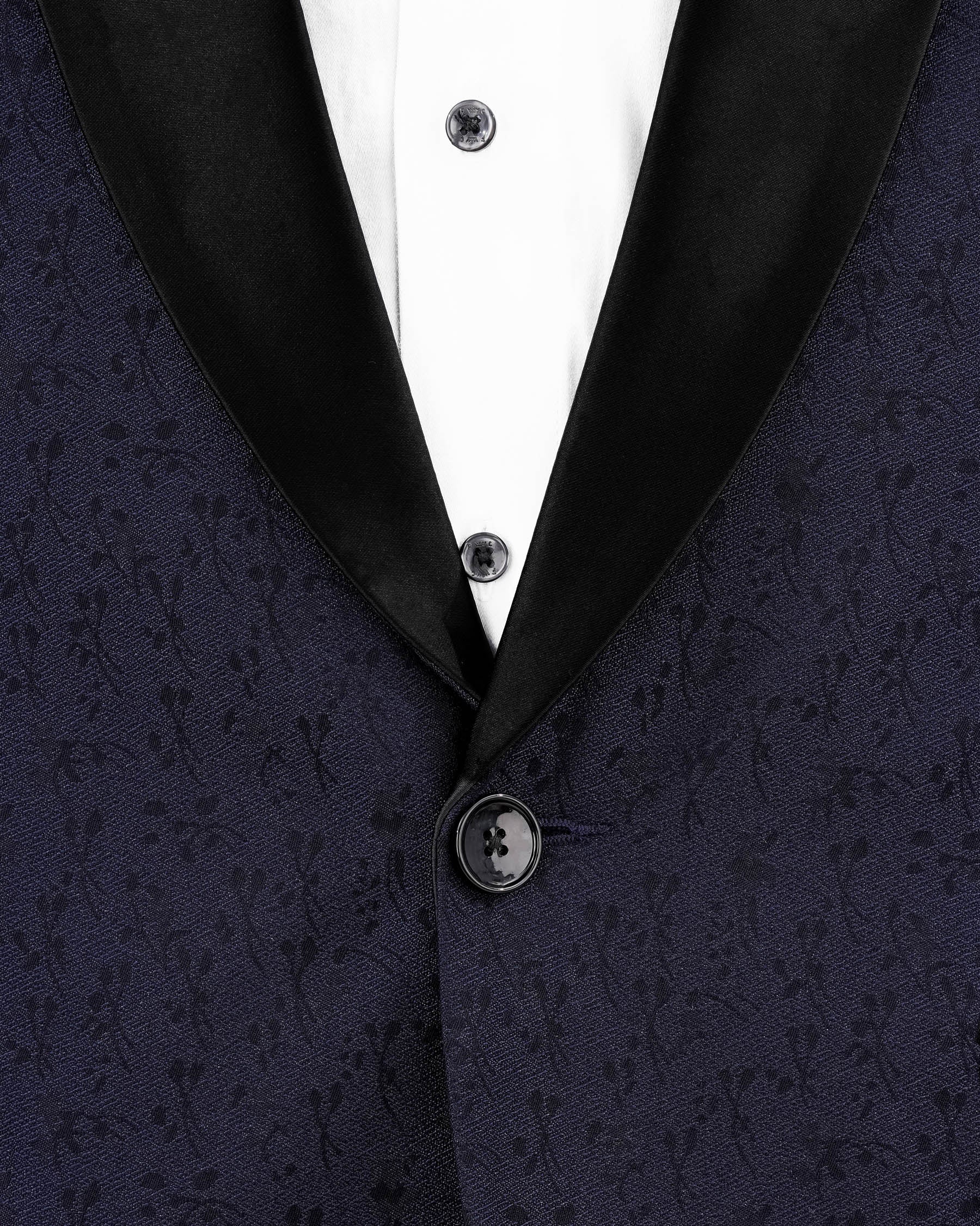 Bleached Cedar Navy Blue Ditzy Textured With Black Lapel Tuxedo Blazer BL2104-BKL-36, BL2104-BKL-38, BL2104-BKL-40, BL2104-BKL-42, BL2104-BKL-44, BL2104-BKL-46, BL2104-BKL-48, BL2104-BKL-50, BL2104-BKL-52, BL2104-BKL-54, BL2104-BKL-56, BL2104-BKL-58, BL2104-BKL-60