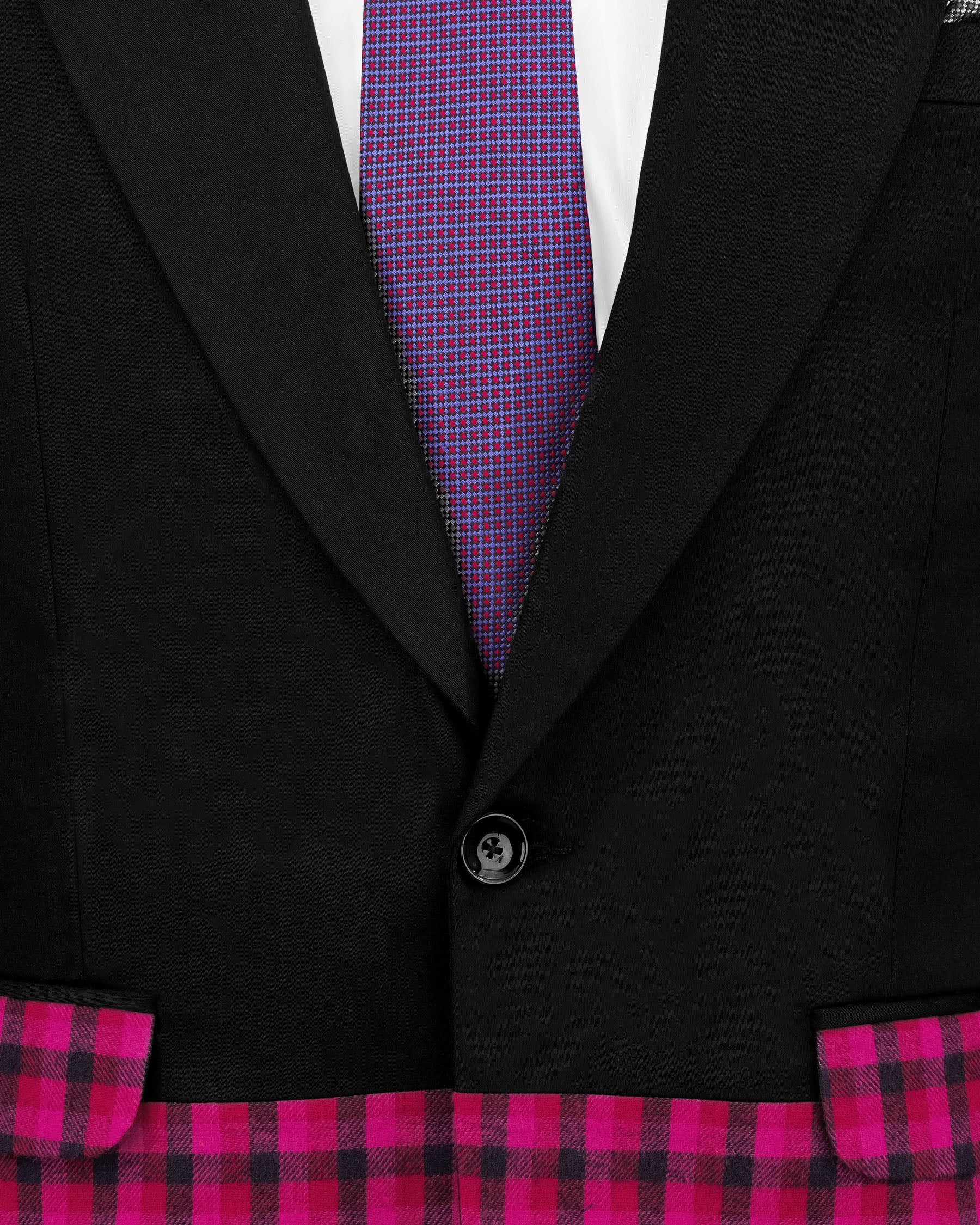 Half-Black and Half Jazzberry Pink Checkered Single-Breasted Premium Cotton Designer Blazer