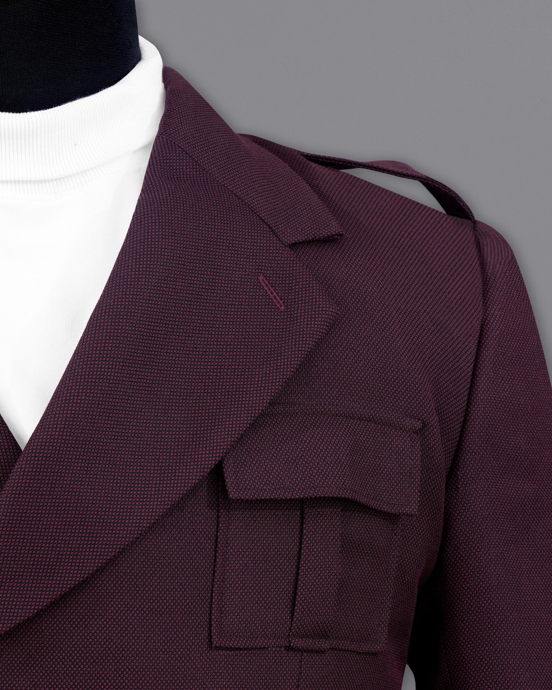 Eclipse Maroon Double Breasted Designer Blazer with Belt Closure