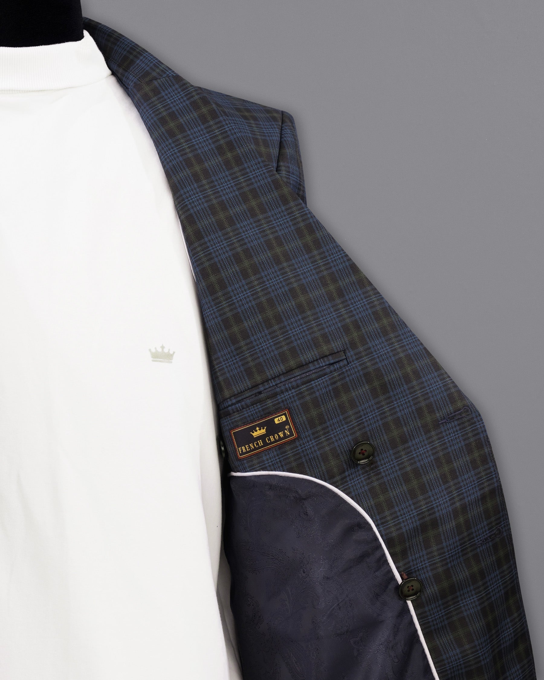 Fiord Navy Blue with Black Russian Plaid Double Breasted Sports Blazer