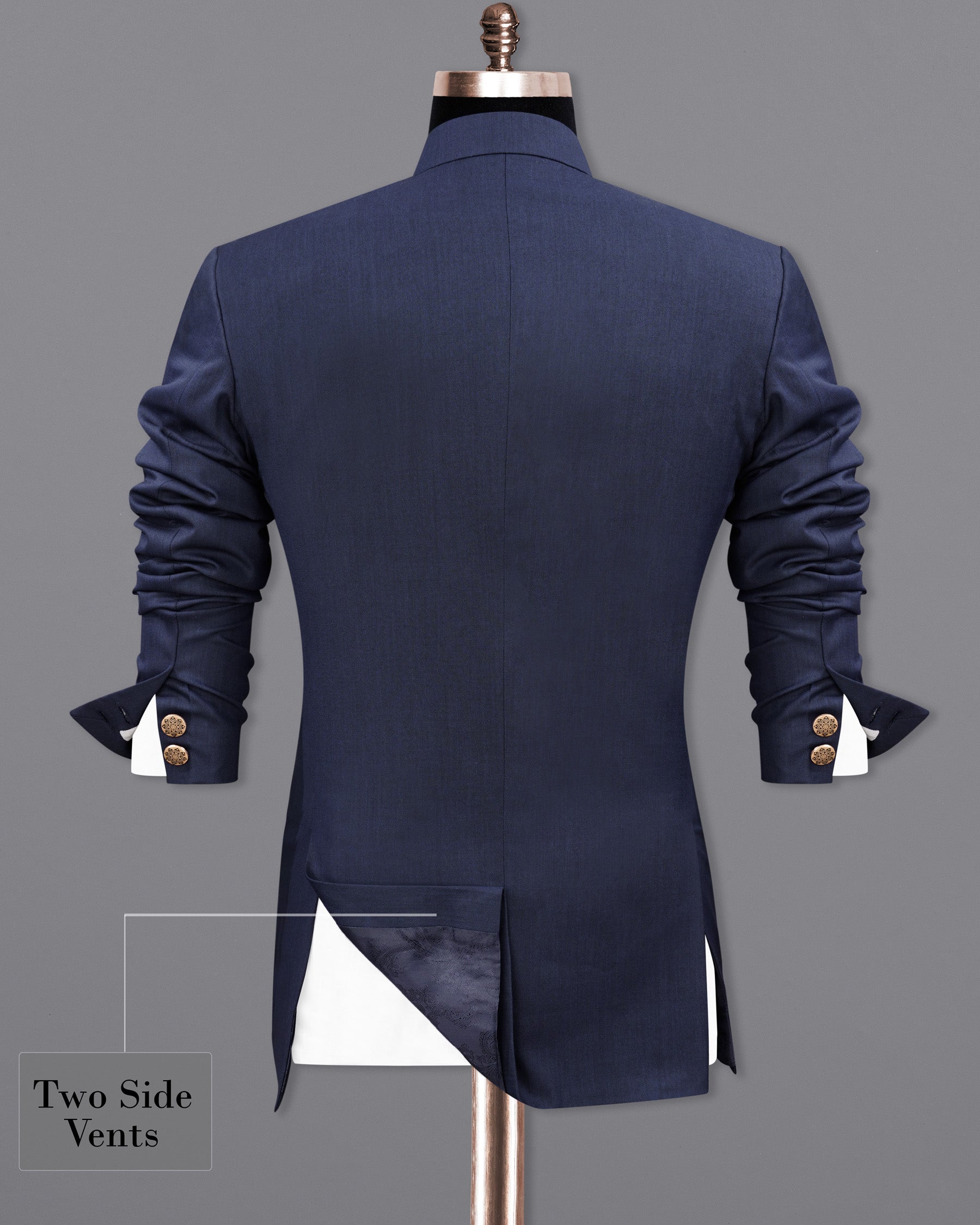 Gunmetal Navy Blue Cross Placket Bandhgala Blazer