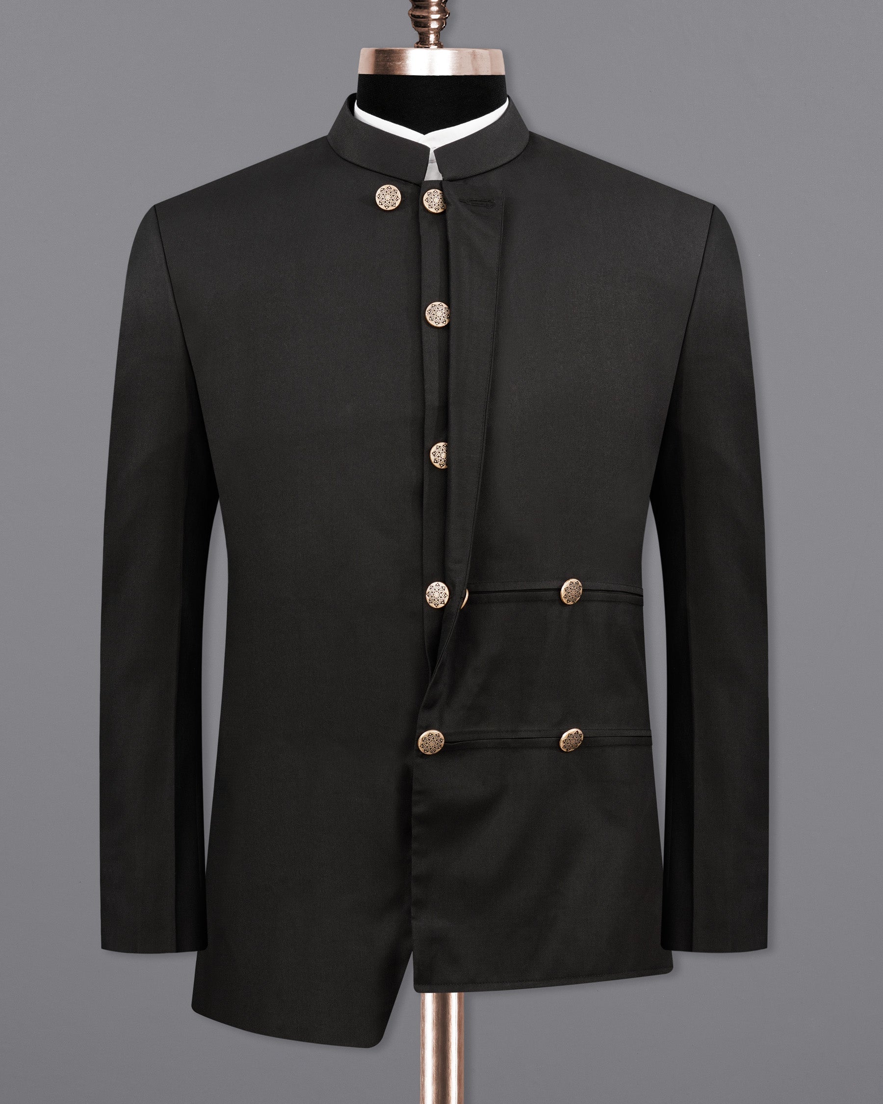 Zeus Black Bandhgala Asymmetrical Designer Blazer