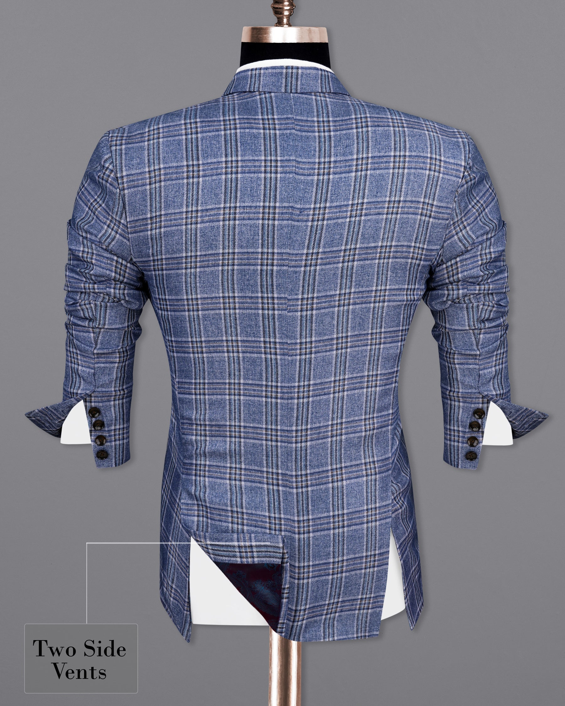 Bayoux Blue Plaid Double Breasted Blazer BL2143-DB-36, BL2143-DB-38, BL2143-DB-40, BL2143-DB-42, BL2143-DB-44, BL2143-DB-46, BL2143-DB-48, BL2143-DB-50, BL2143-DB-52, BL2143-DB-54, BL2143-DB-56, BL2143-DB-58, BL2143-DB-60