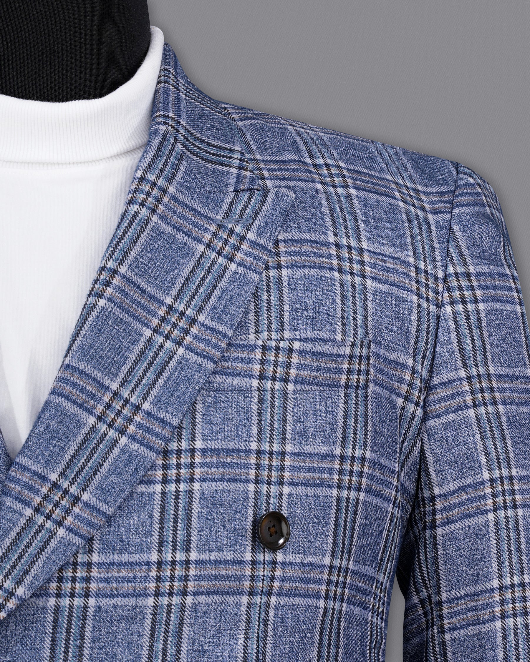 Bayoux Blue Plaid Double Breasted Blazer BL2143-DB-36, BL2143-DB-38, BL2143-DB-40, BL2143-DB-42, BL2143-DB-44, BL2143-DB-46, BL2143-DB-48, BL2143-DB-50, BL2143-DB-52, BL2143-DB-54, BL2143-DB-56, BL2143-DB-58, BL2143-DB-60