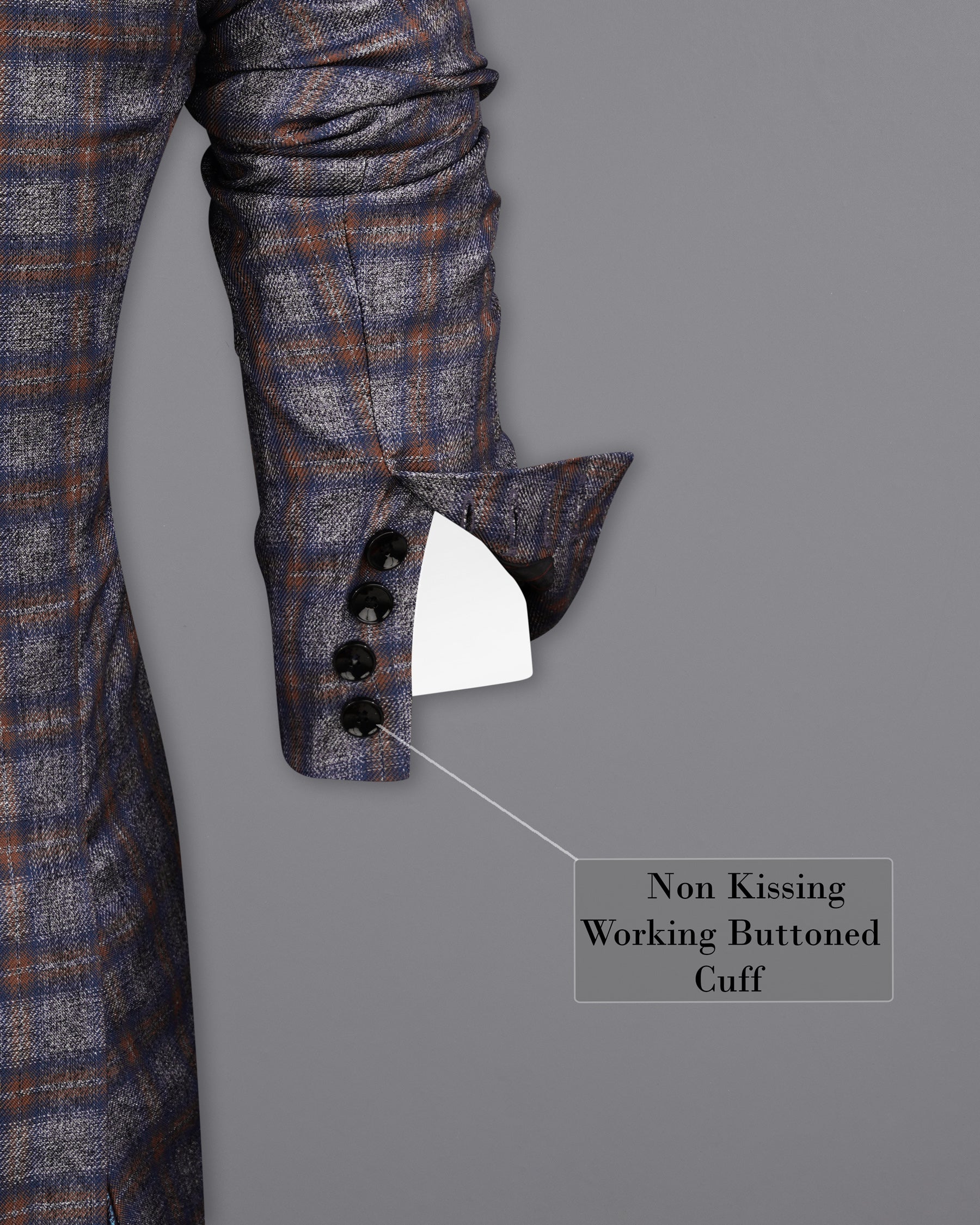 Fuscous Gray Checkered Single Breasted Black Lapel Designer Blazer BL2144-SB-BKPL-36, BL2144-SB-BKPL-38, BL2144-SB-BKPL-40, BL2144-SB-BKPL-42, BL2144-SB-BKPL-44, BL2144-SB-BKPL-46, BL2144-SB-BKPL-48, BL2144-SB-BKPL-50, BL2144-SB-BKPL-52, BL2144-SB-BKPL-54, BL2144-SB-BKPL-56, BL2144-SB-BKPL-58, BL2144-SB-BKPL-60