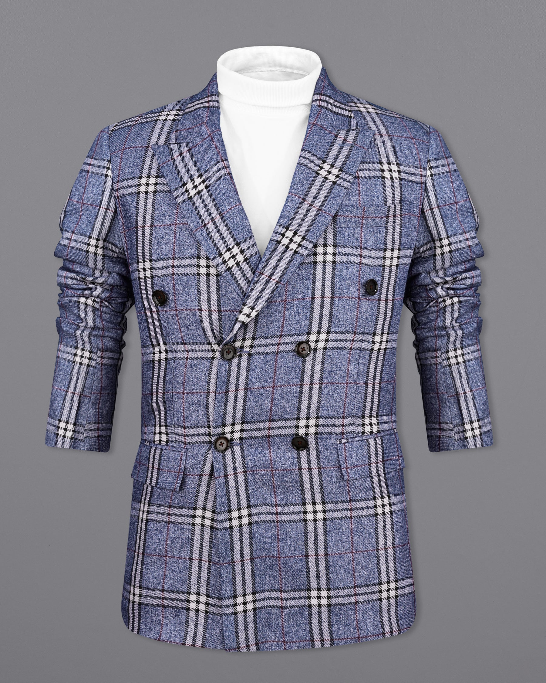 Fiord Blue Plaid Double Breasted Blazer BL2154-DB-36, BL2154-DB-38, BL2154-DB-40, BL2154-DB-42, BL2154-DB-44, BL2154-DB-46, BL2154-DB-48, BL2154-DB-50, BL2154-DB-52, BL2154-DB-54, BL2154-DB-56, BL2154-DB-58, BL2154-DB-60