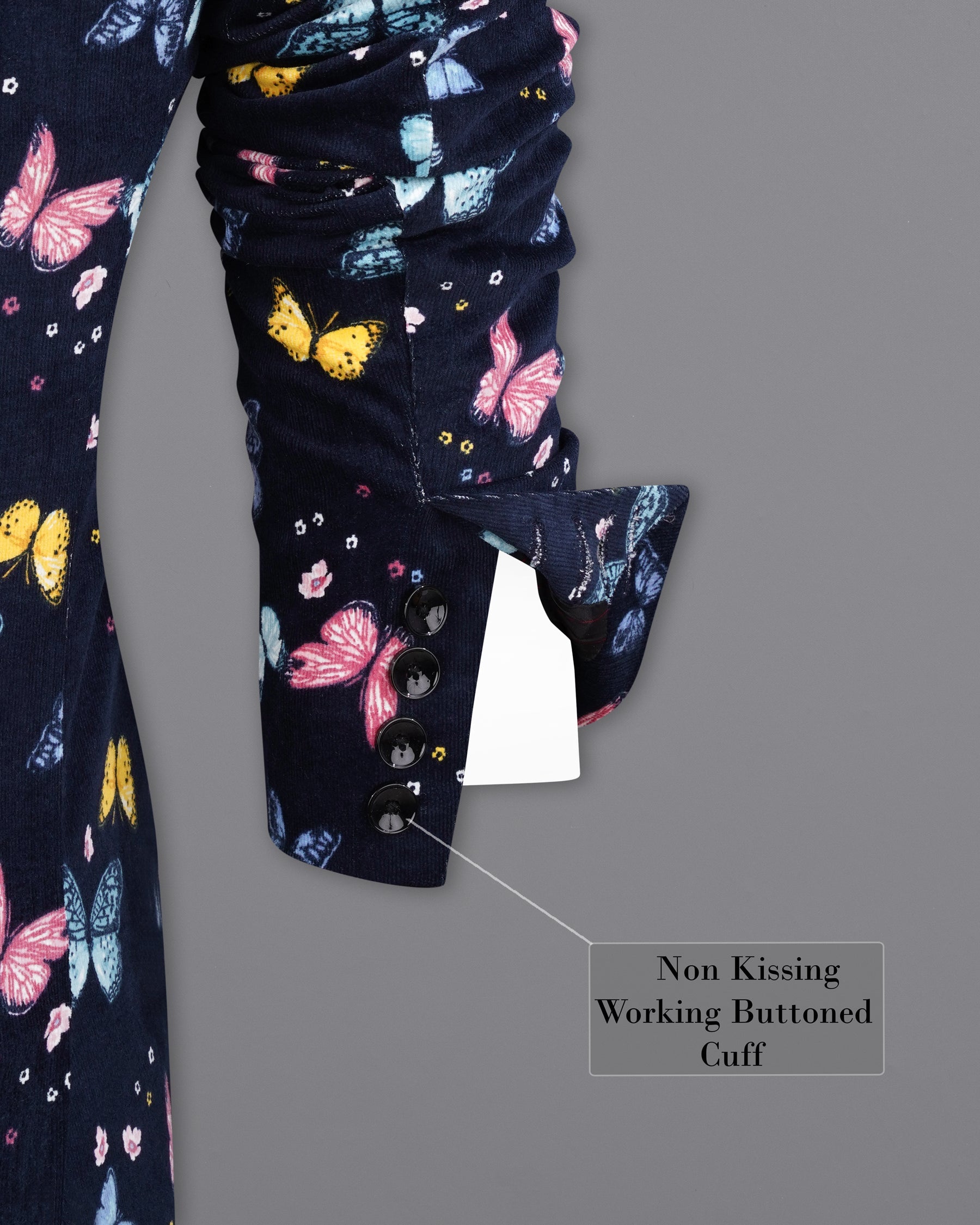 Cider Navy Blue Butterfly Printed Premium Cotton Designer Blazer BL2156-SB-36, BL2156-SB-38, BL2156-SB-40, BL2156-SB-42, BL2156-SB-44, BL2156-SB-46, BL2156-SB-48, BL2156-SB-50, BL2156-SB-52, BL2156-SB-54, BL2156-SB-56, BL2156-SB-58, BL2156-SB-60