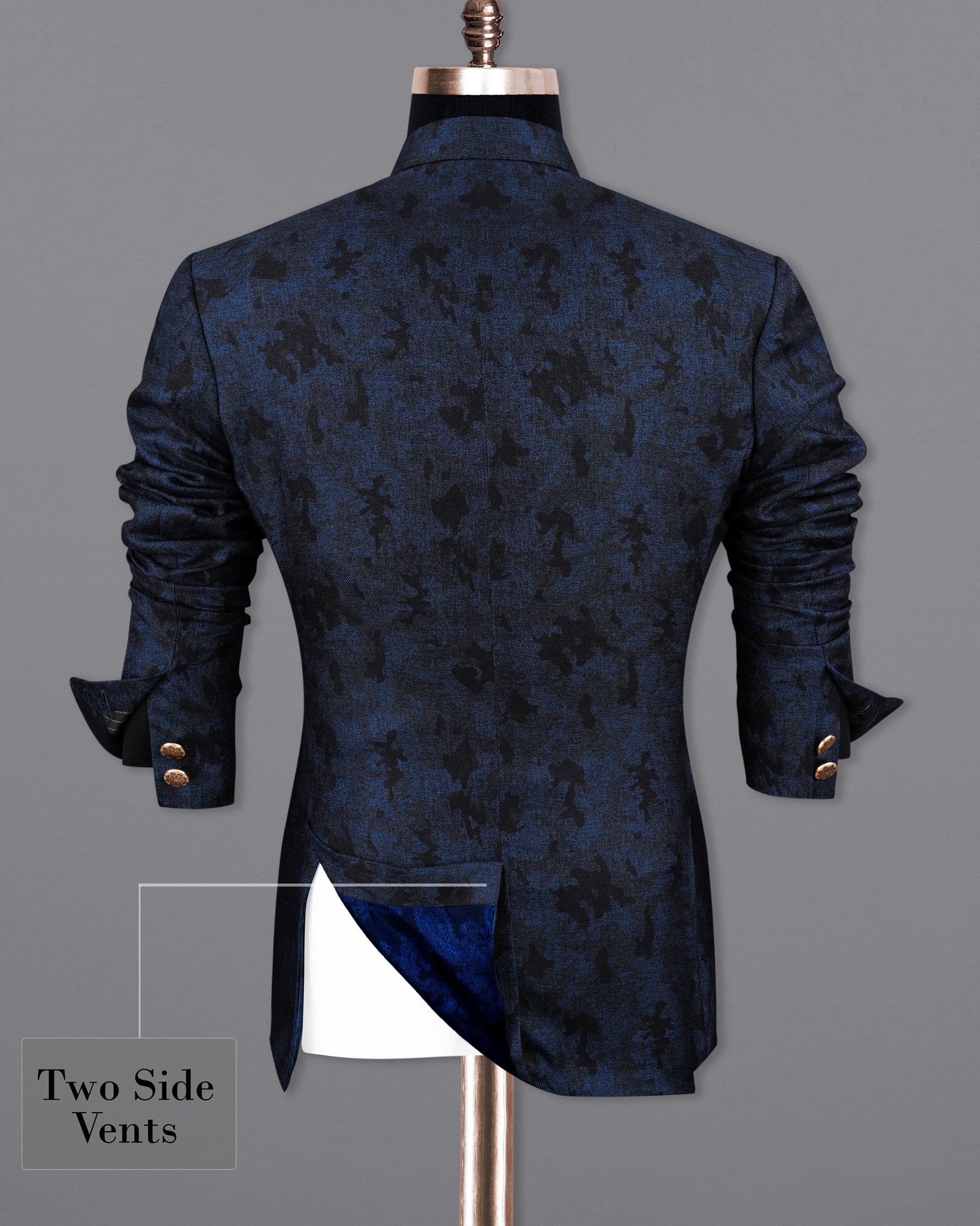 Gunmetal Navy Blue with Jade Black Chintz Textured Cross Buttoned Bandhgala Designer Blazer BL2158-CBG-36, BL2158-CBG-38, BL2158-CBG-40, BL2158-CBG-42, BL2158-CBG-44, BL2158-CBG-46, BL2158-CBG-48, BL2158-CBG-50, BL2158-CBG-52, BL2158-CBG-54, BL2158-CBG-56, BL2158-CBG-58, BL2158-CBG-60