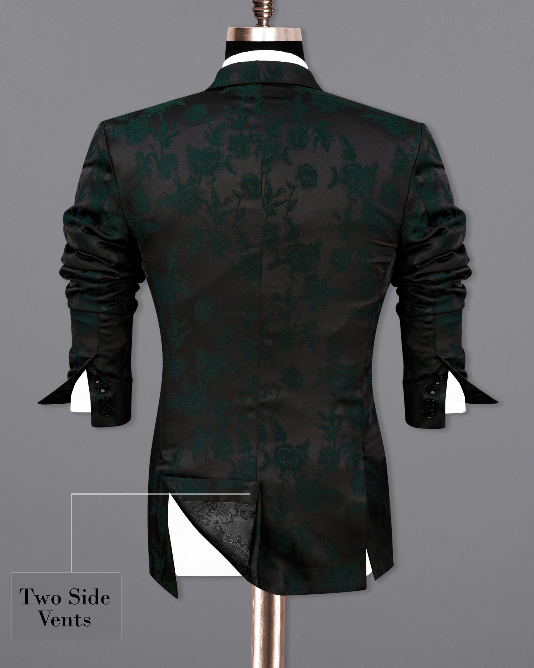 Zeus Black and Holly Dark Green Floral Printed Single Breasted Designer Blazer BL2168-SB-36 , BL2168-SB-38, BL2168-SB-40, BL2168-SB-42, BL2168-SB-44, BL2168-SB-46, BL2168-SB-48, BL2168-SB-50, BL2168-SB-52, BL2168-SB-54, BL2168-SB-56, BL2168-SB-58, BL2168-SB-60