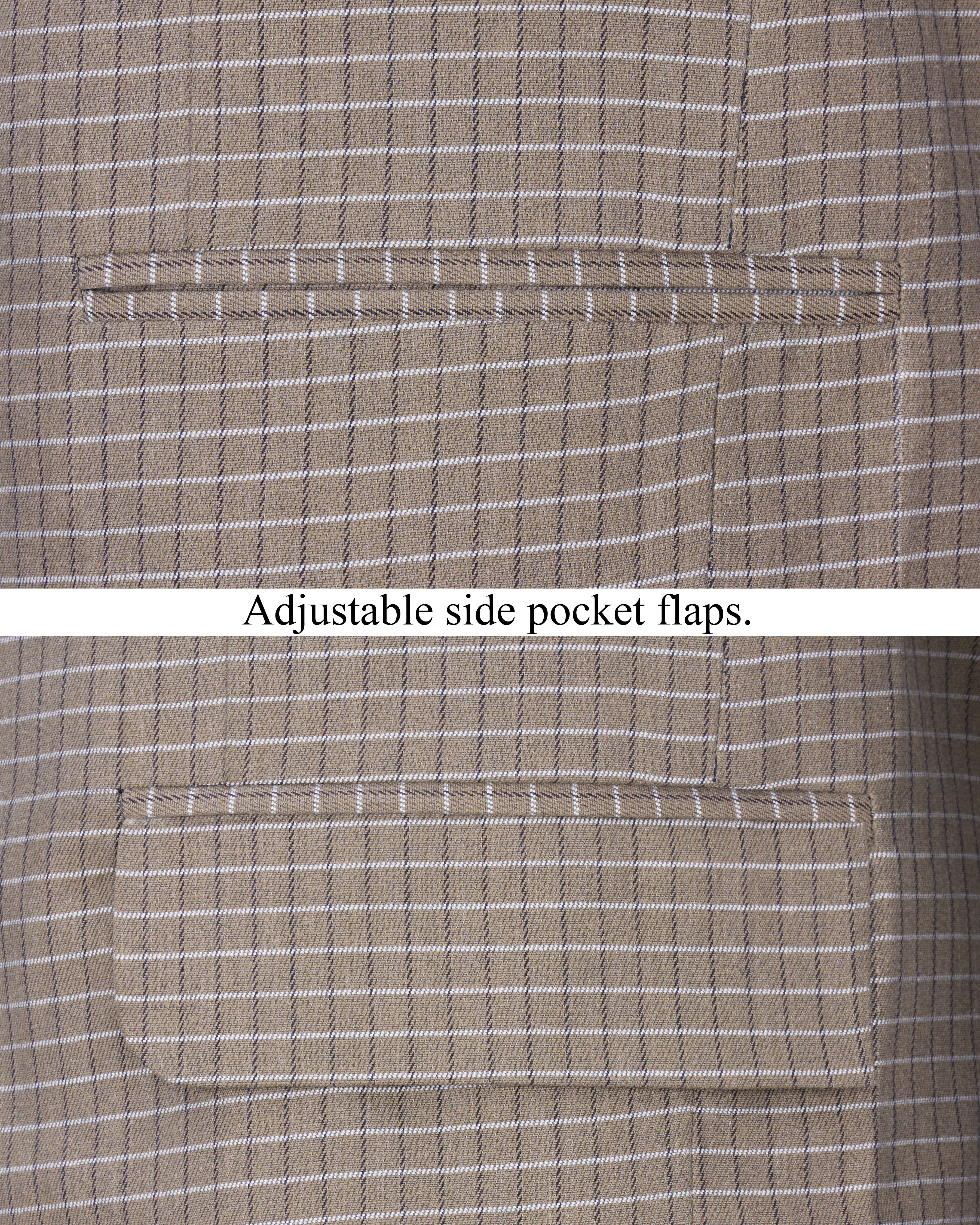 Sand Dune Brown Checkered Single Breasted Premium Cotton Blazer