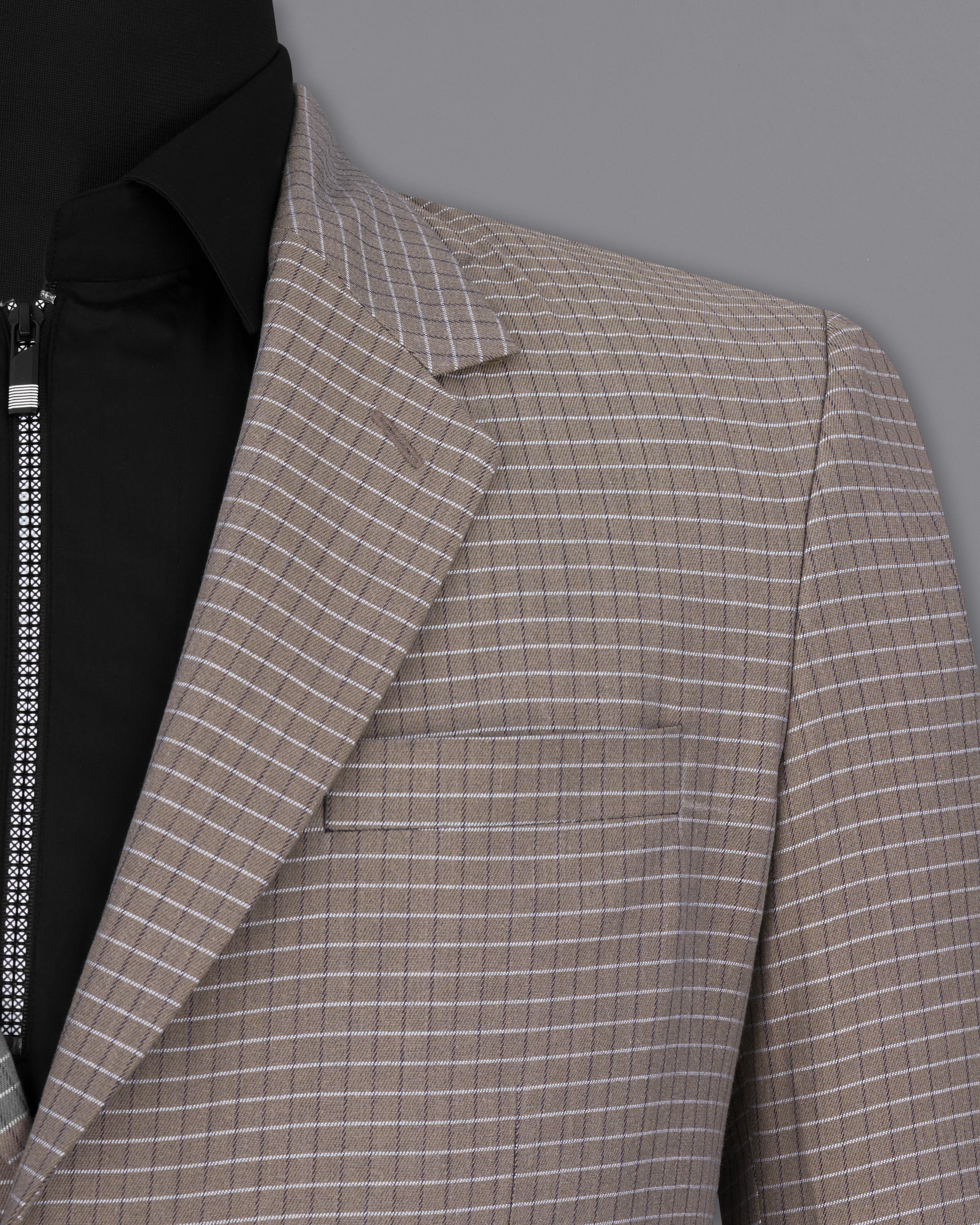 Sand Dune Brown Checkered Single Breasted Premium Cotton Blazer