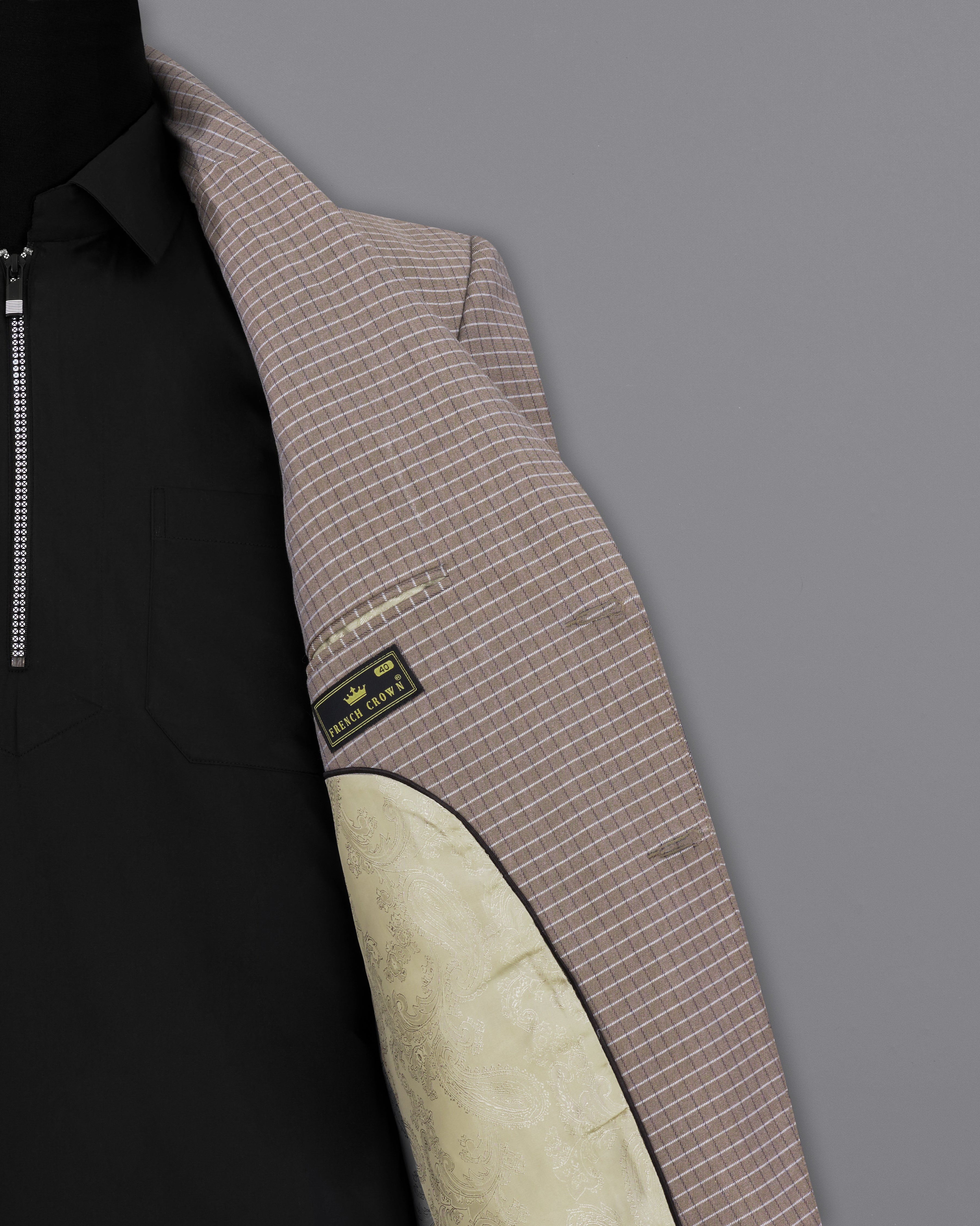 Sand Dune Brown Checkered Single Breasted Premium Cotton Blazer