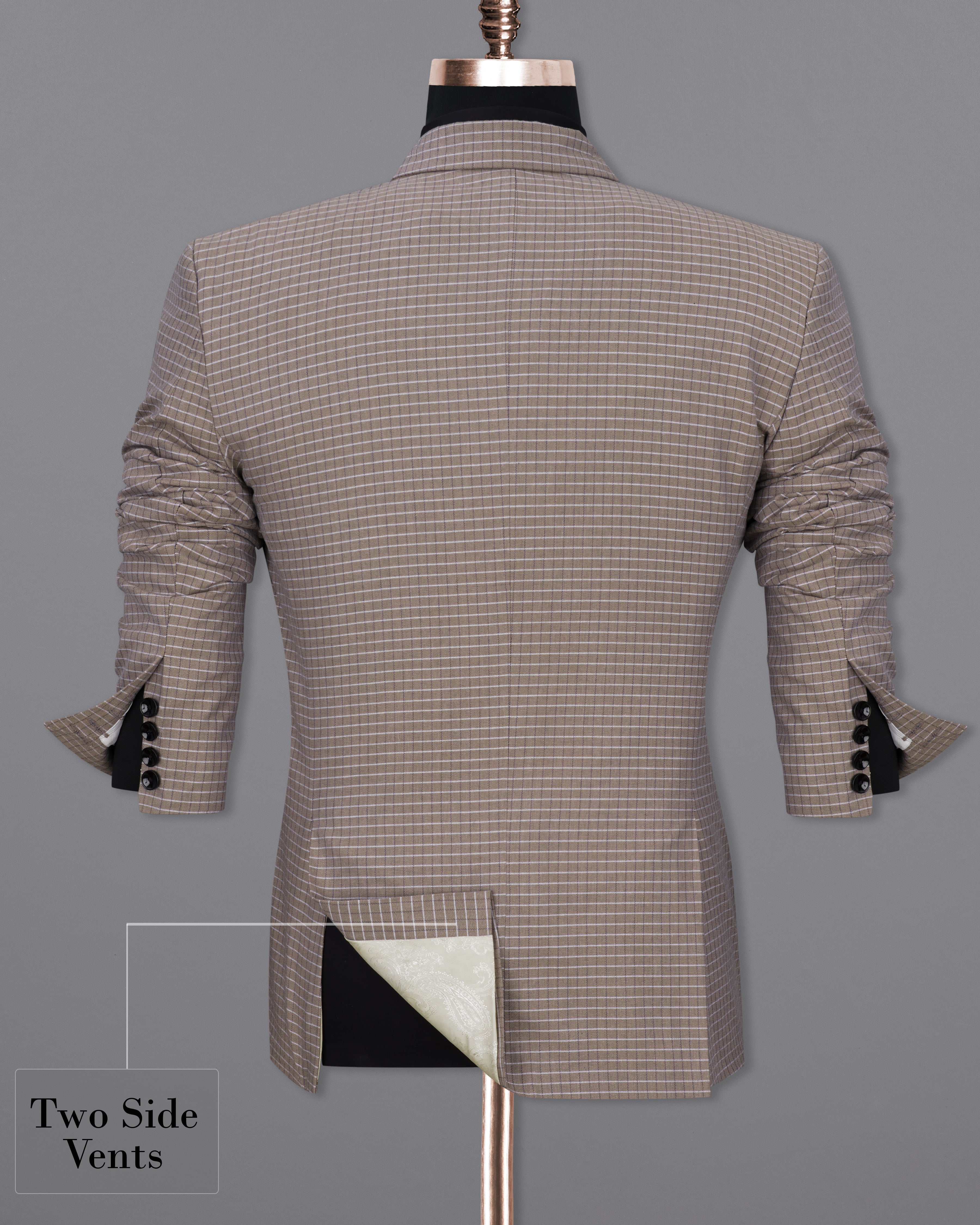 Sand Dune Brown Checkered Single Breasted Premium Cotton Blazer