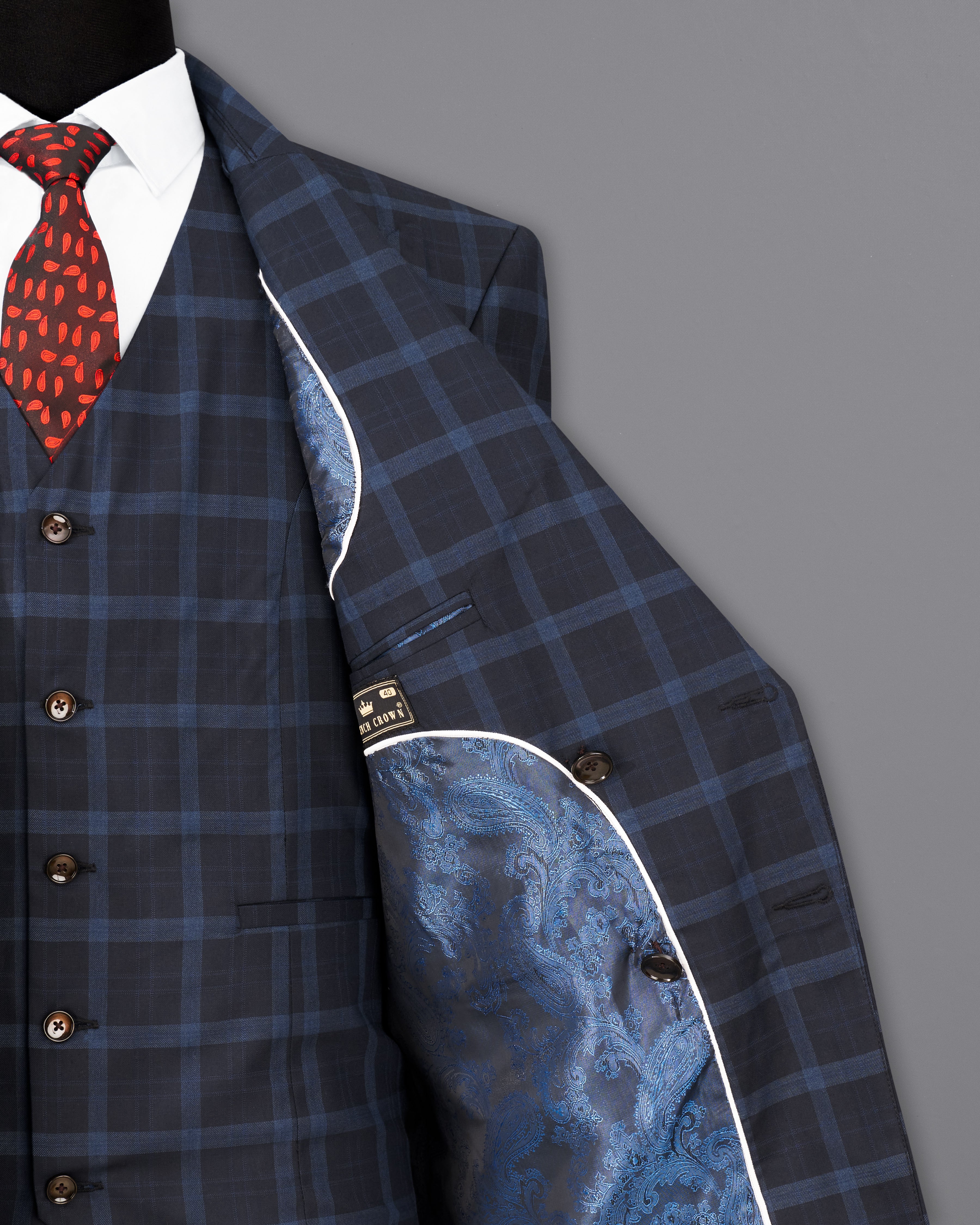 Baltic Sea Navy Blue Windowpane Double Breasted Blazer