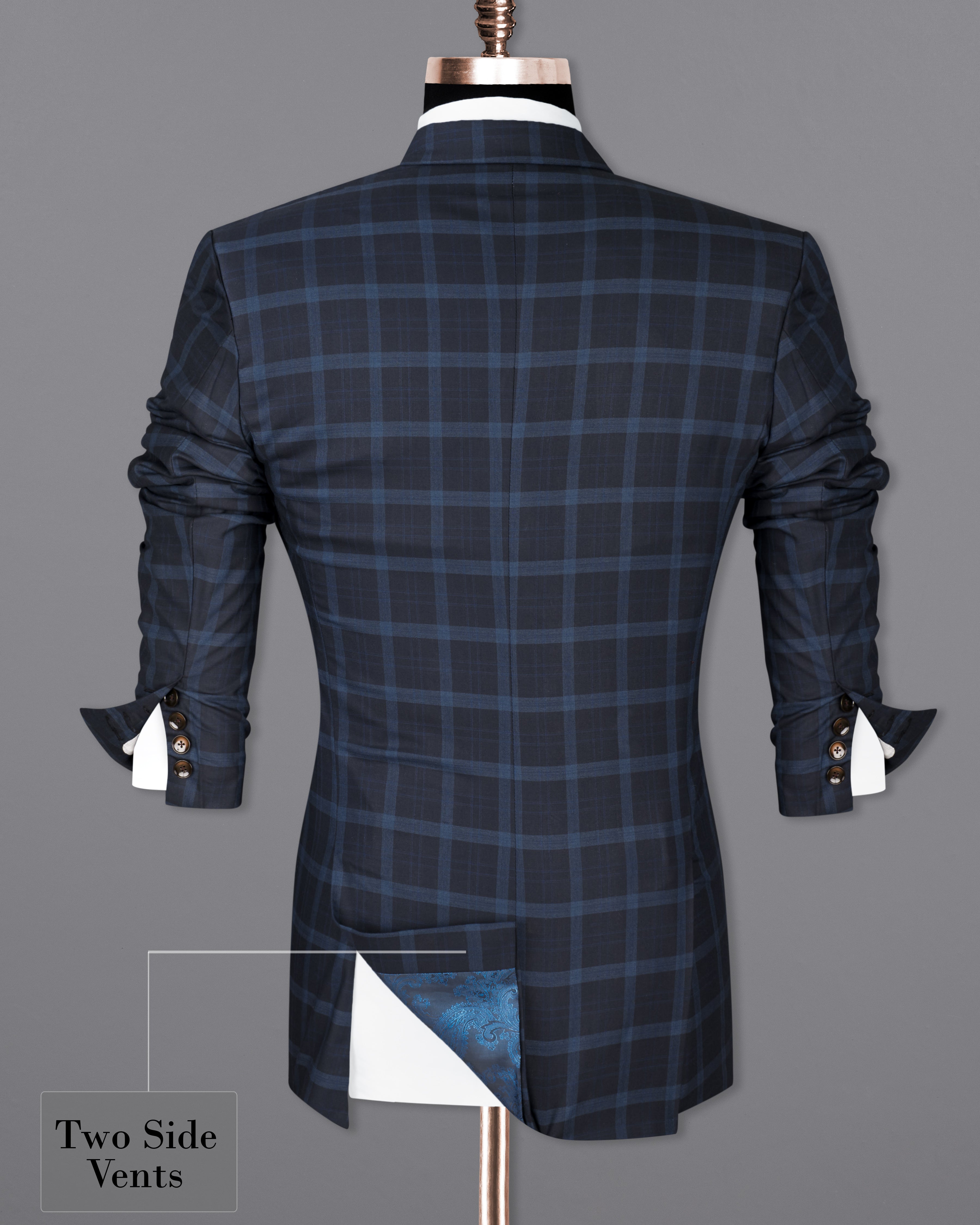 Baltic Sea Navy Blue Windowpane Double Breasted Blazer