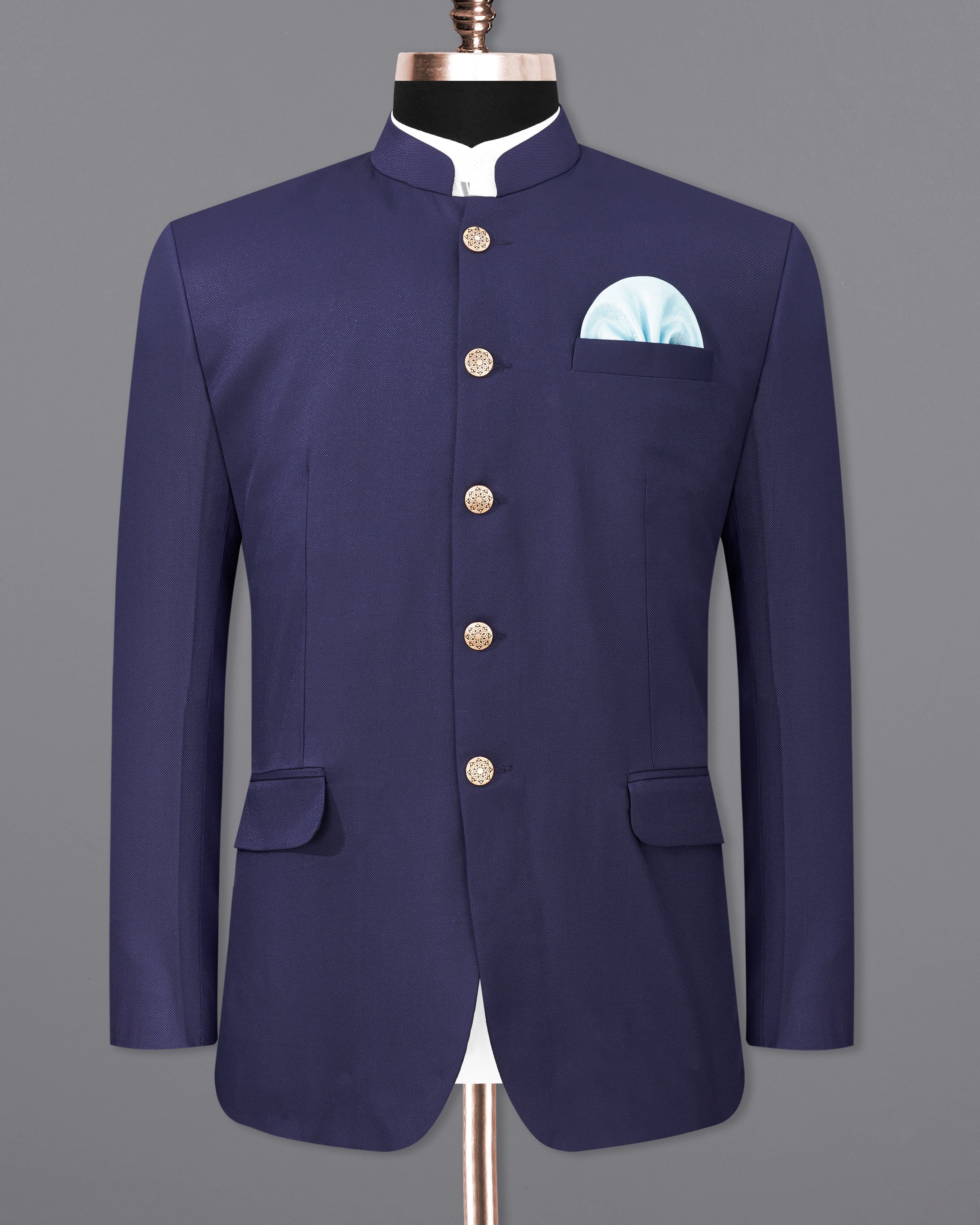 Ebony Clay Navy Blue Bandhgala Blazer