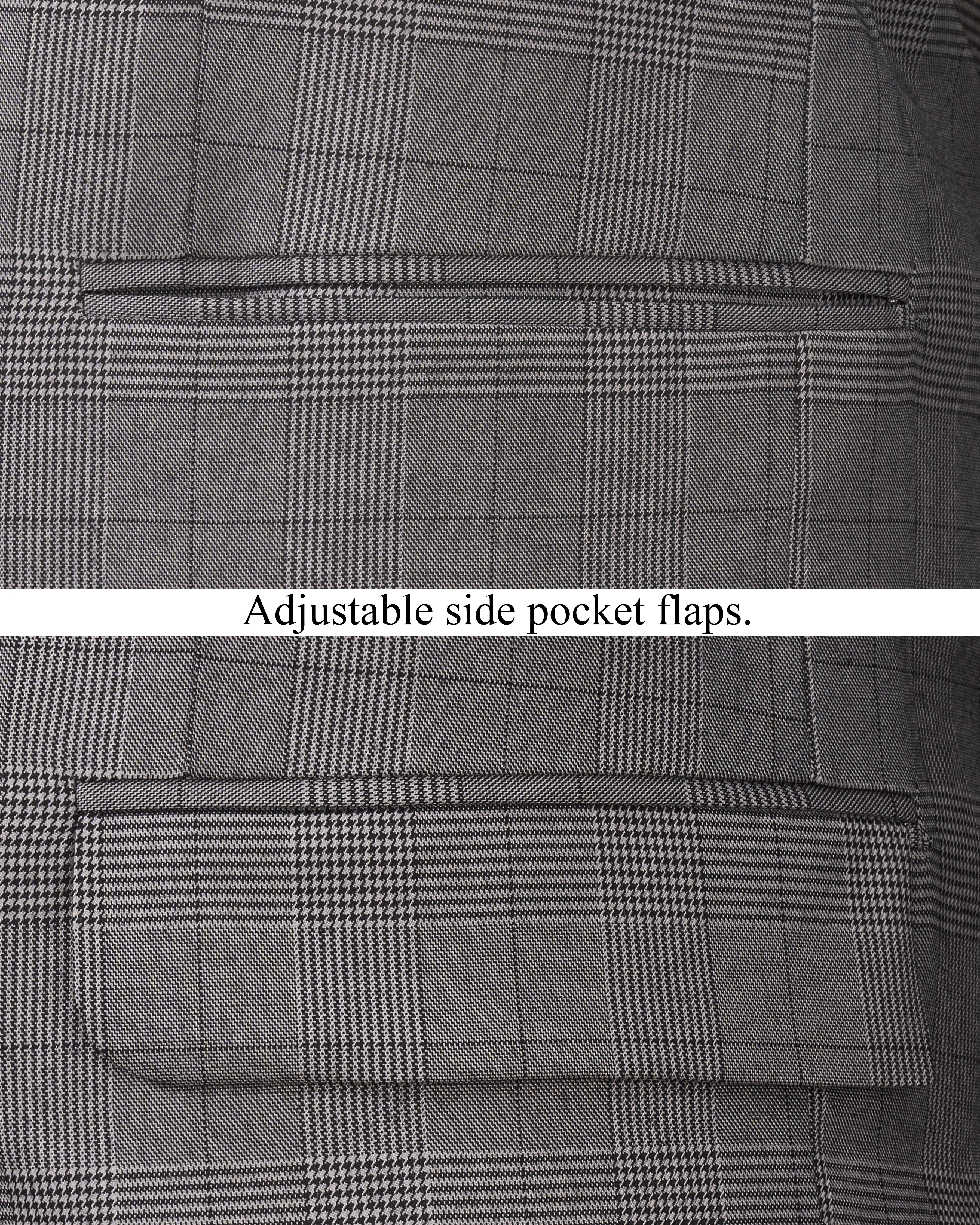 Fuscous Gray Plaid Cross Placket Bandhgala Blazer