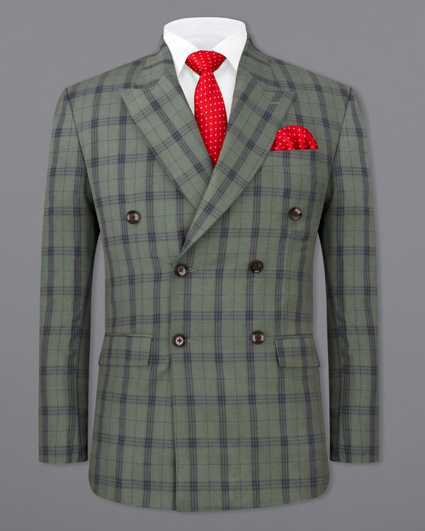 Limed Green and Martinique Blue Plaid Double Breasted Blazer