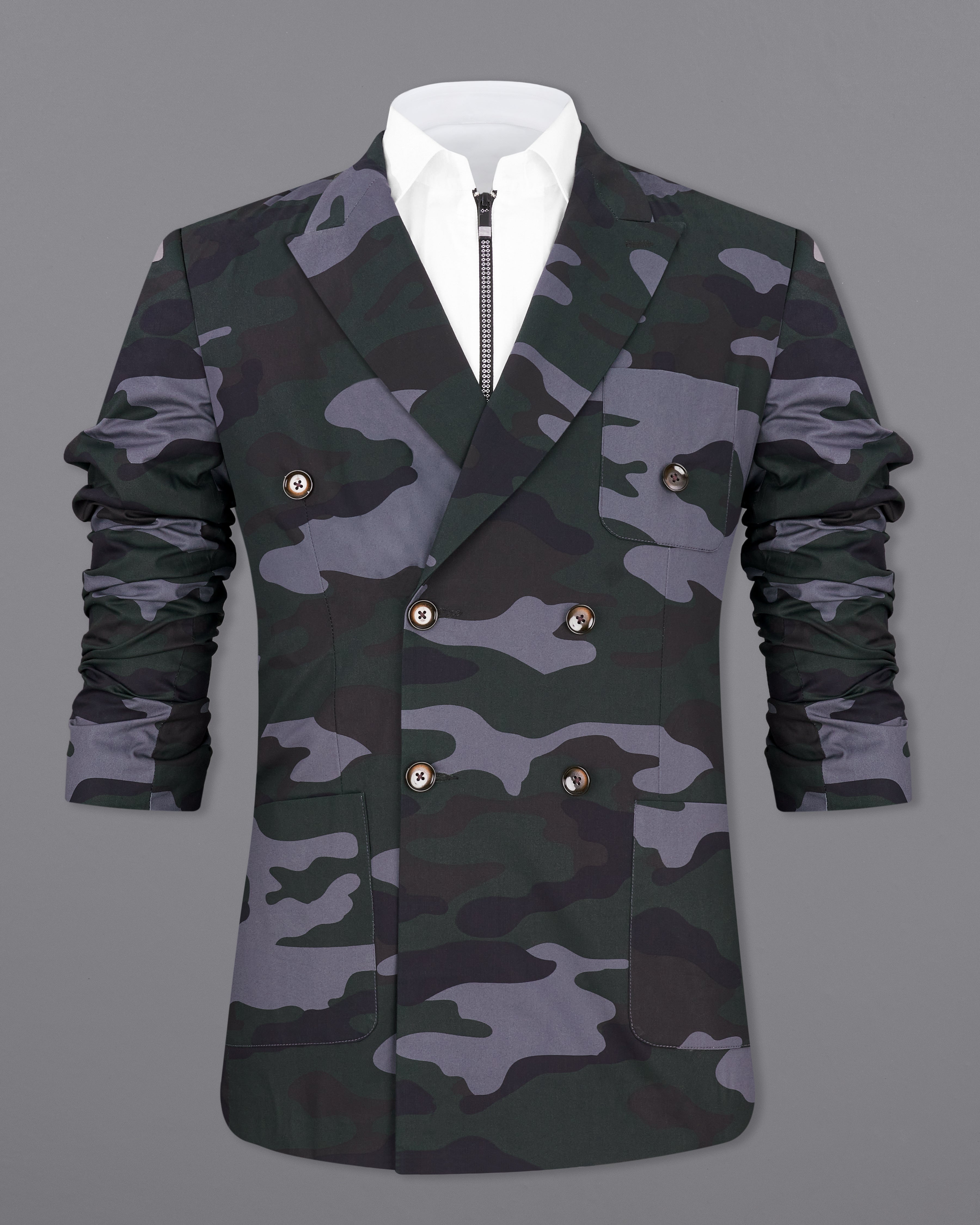 Baltic Green with Pale Gray Camouflage Premium Cotton Double Breasted Designer Sports Blazer BL2300-DB-PP-36, BL2300-DB-PP-38, BL2300-DB-PP-40, BL2300-DB-PP-42, BL2300-DB-PP-44, BL2300-DB-PP-46, BL2300-DB-PP-48, BL2300-DB-PP-50, BL2300-DB-PP-52, BL2300-DB-PP-54, BL2300-DB-PP-56, BL2300-DB-PP-58, BL2300-DB-PP-60