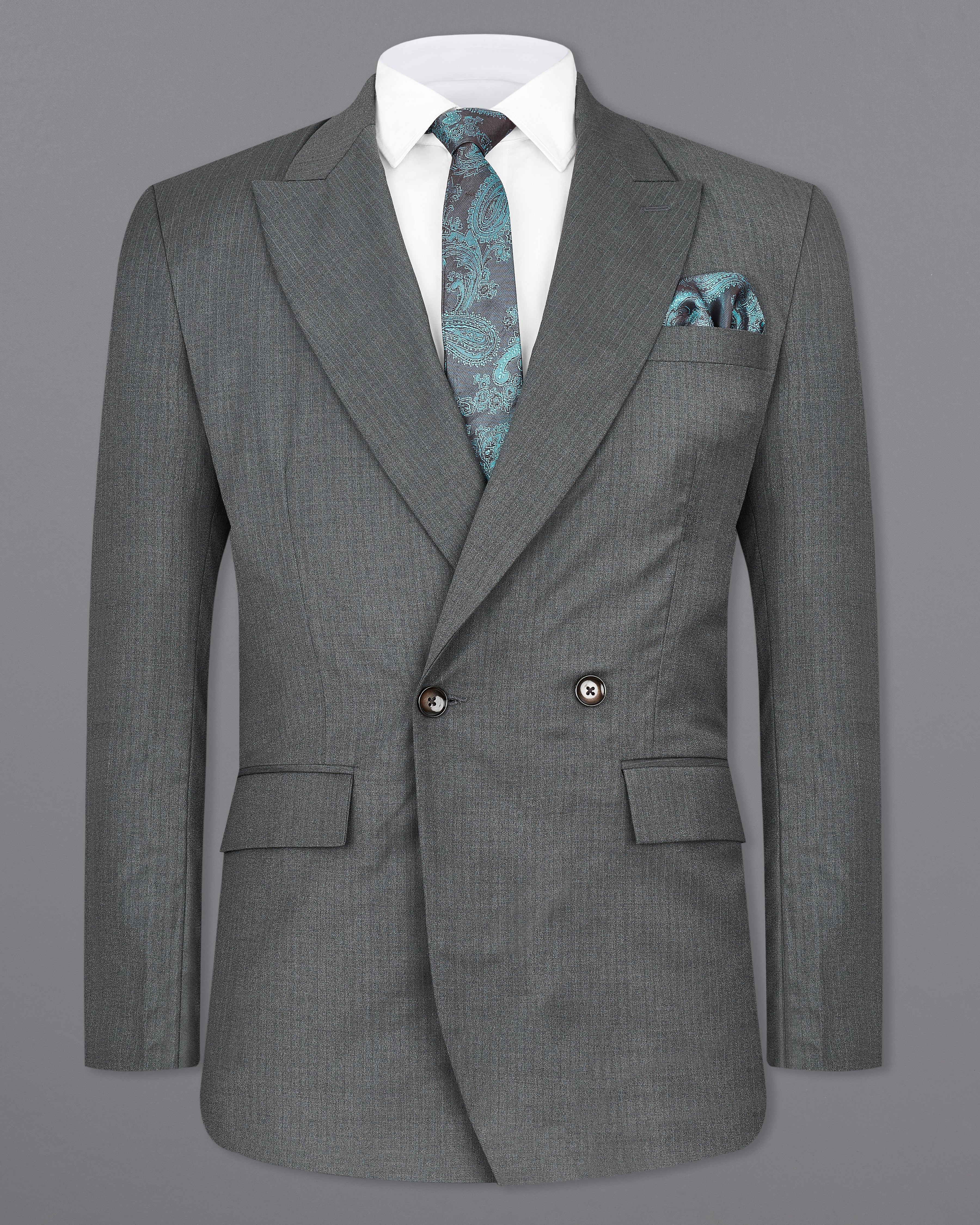 Vampire Gray Textured Premium Terry-Rayon Double-Breasted-BLazers
