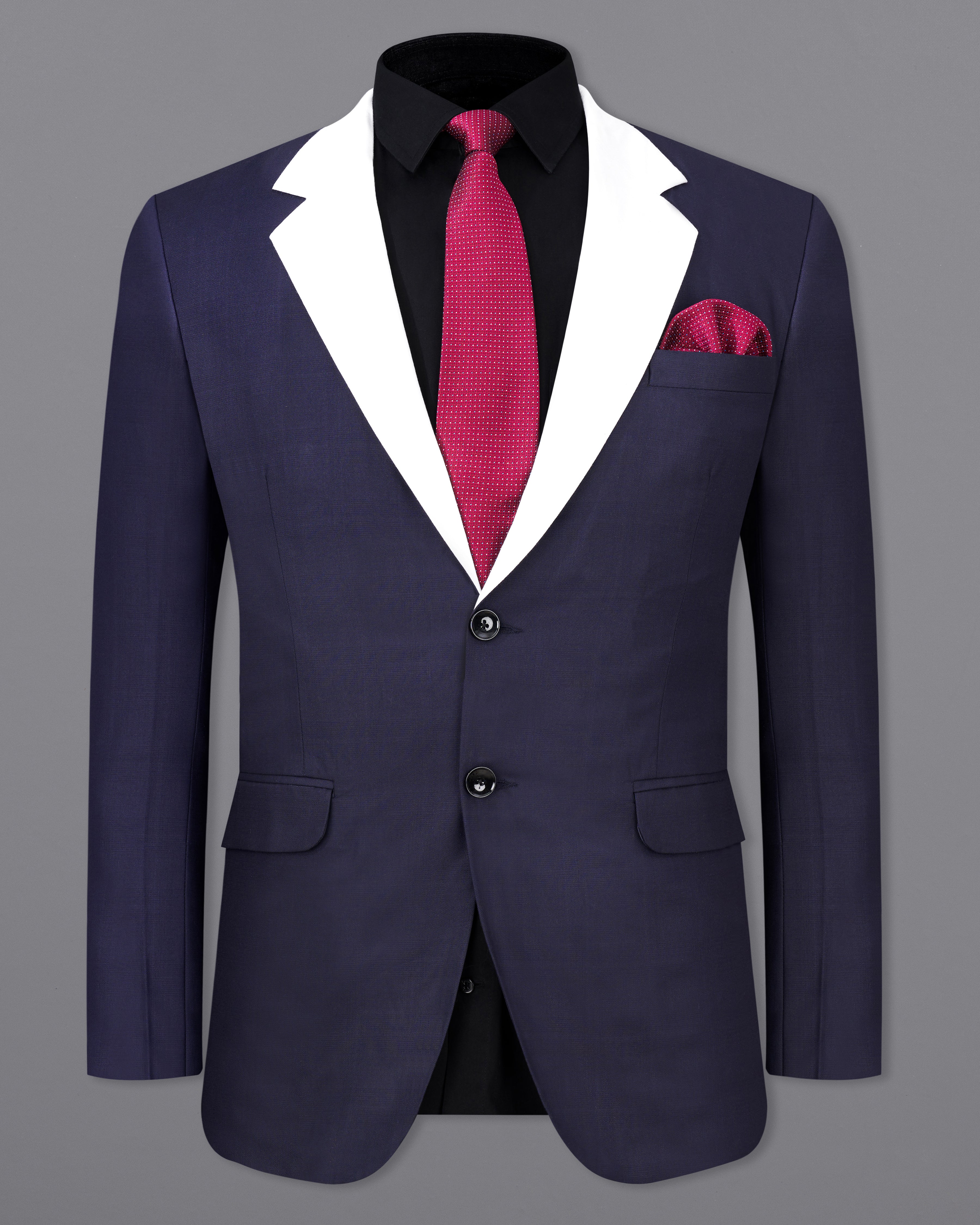 Mirage Navy Blue with White Lapels Single Breasted Blazer