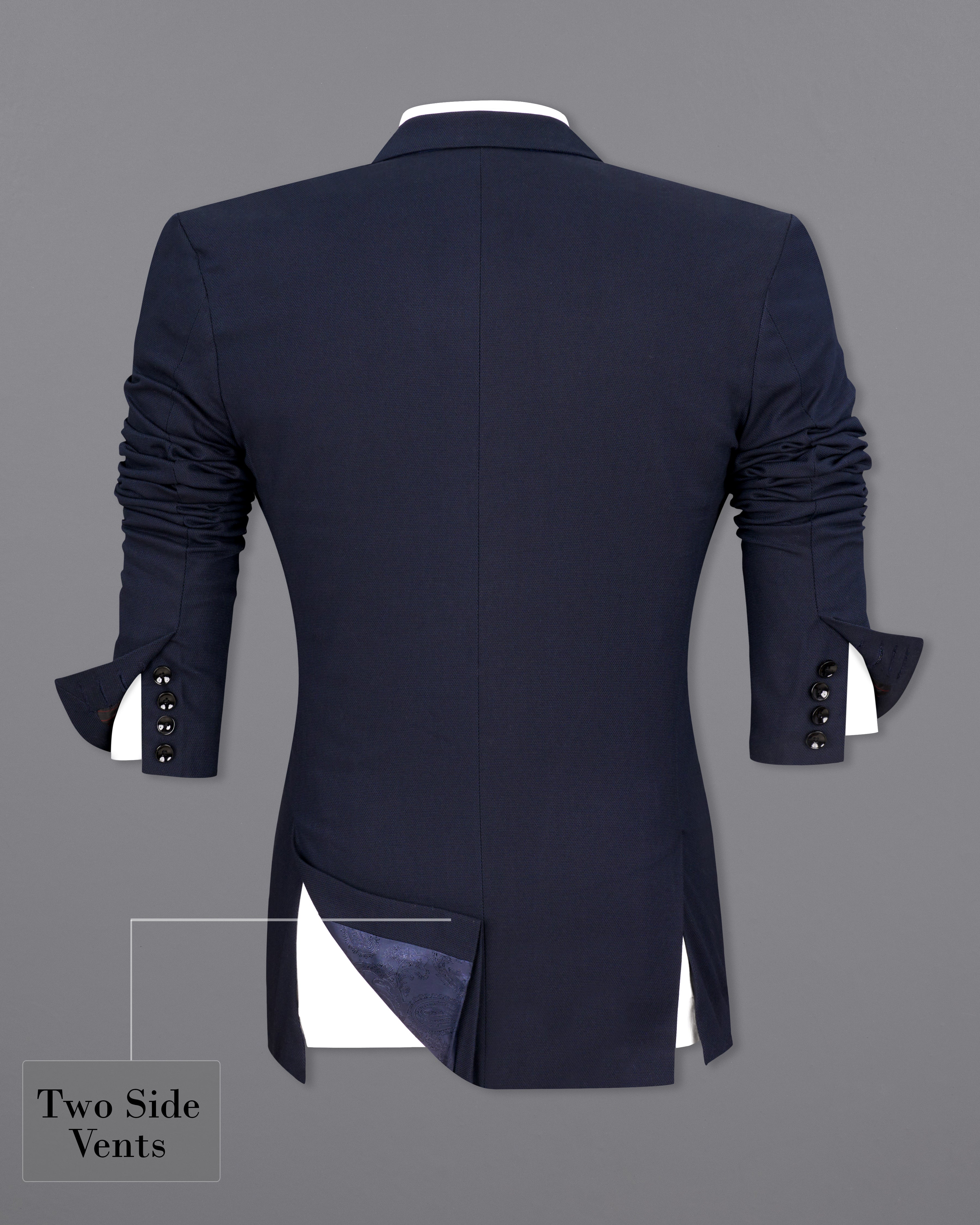 Thunder Navy Blue Premium Cotton Designer Blazer with Functional Belt Fastening