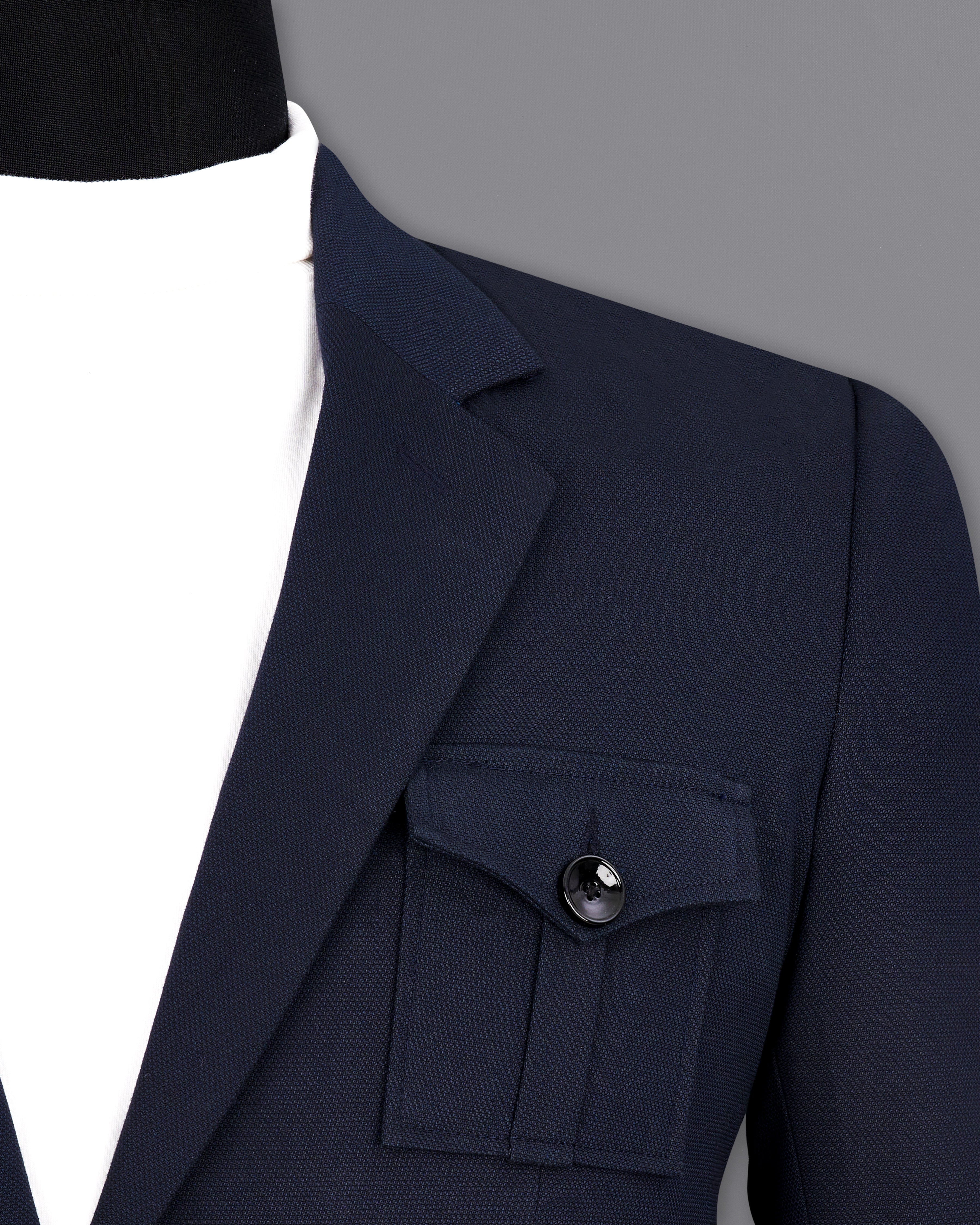 Thunder Navy Blue Premium Cotton Designer Blazer with Functional Belt Fastening