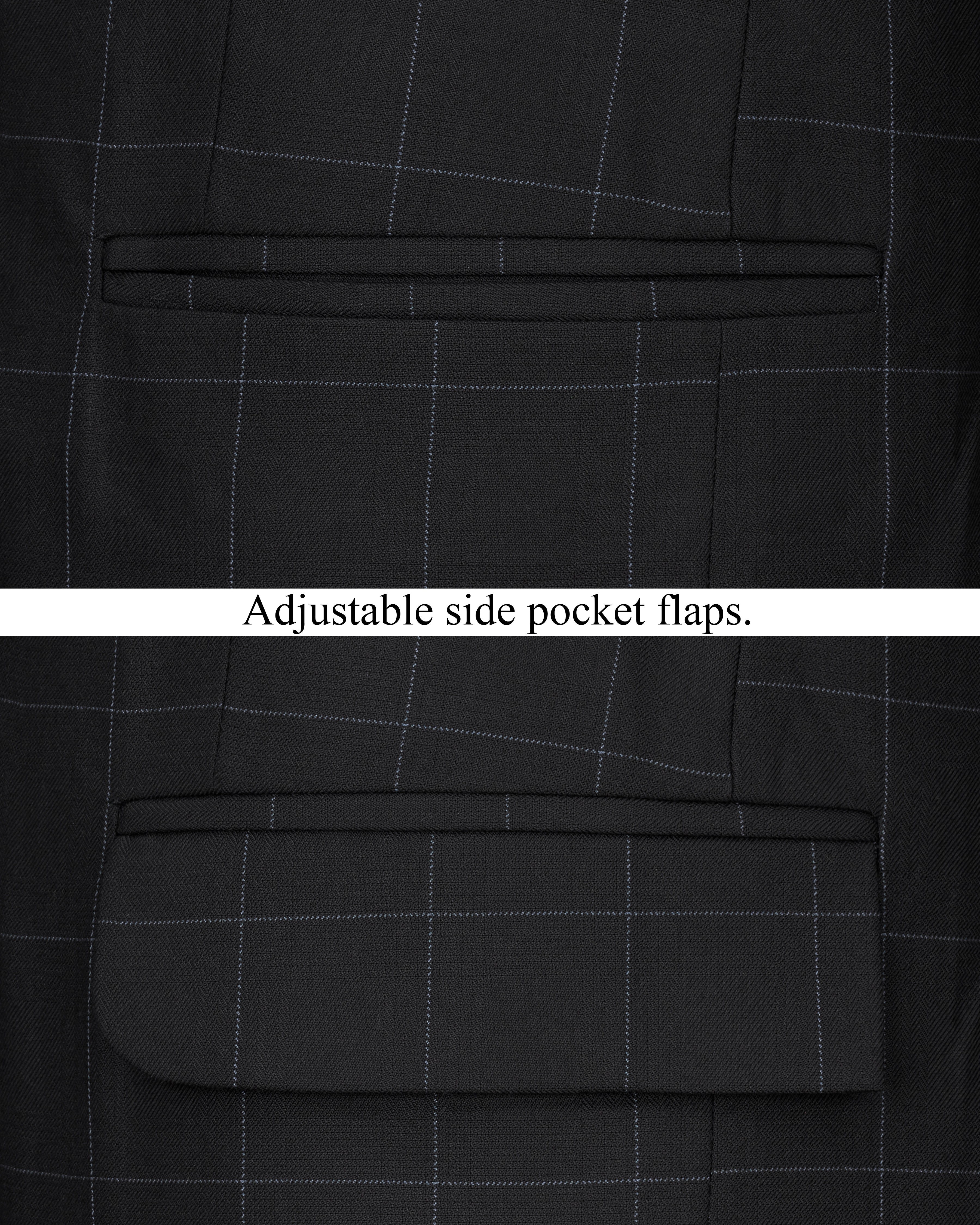 Jade Black Windowpane Single Breasted Designer Blazer