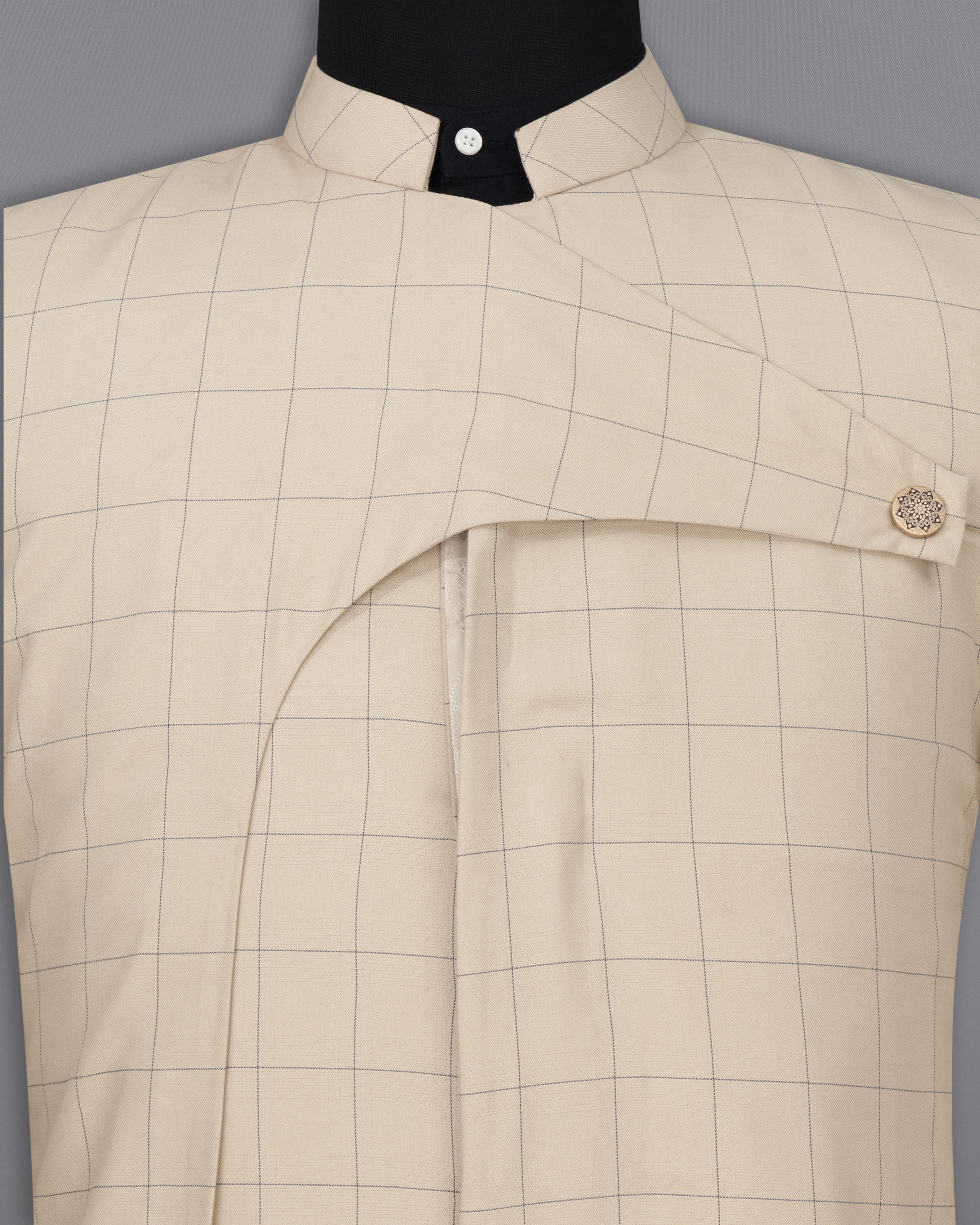 Hampton Cream Windowpane Bandhgala Designer Blazer