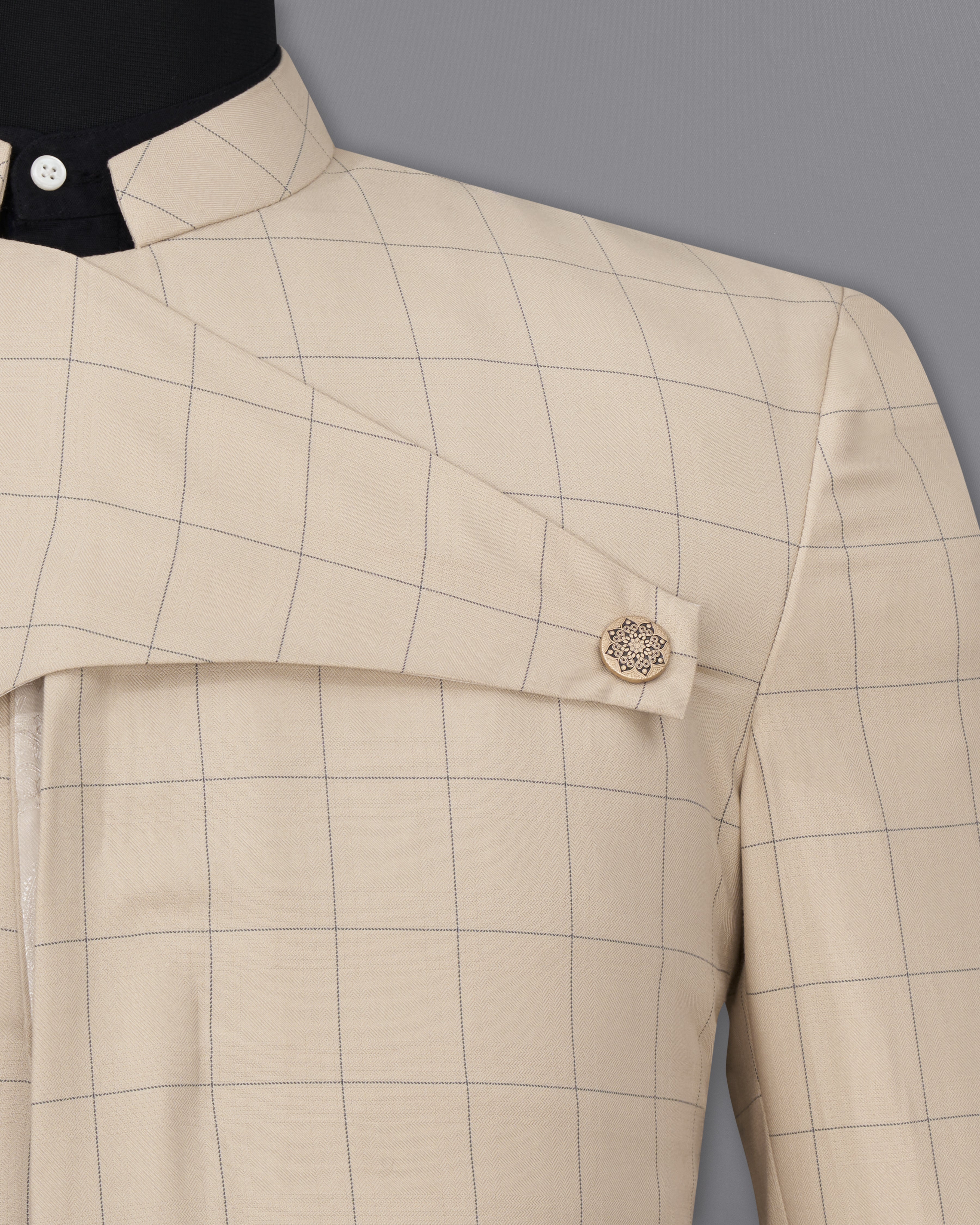 Hampton Cream Windowpane Bandhgala Designer Blazer