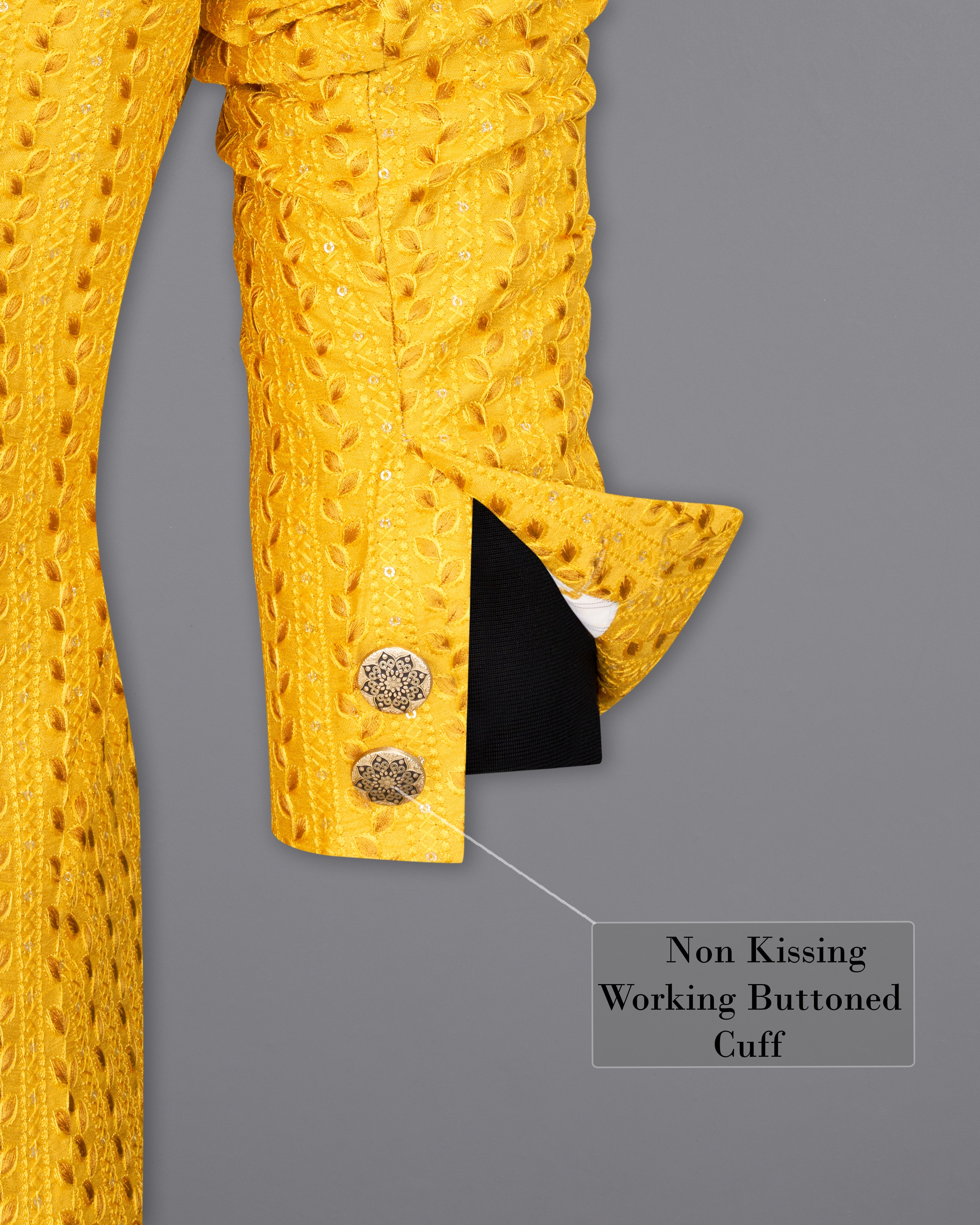 Mikado Yellow Cotton Thread Embroidered Bandhgala Blazer