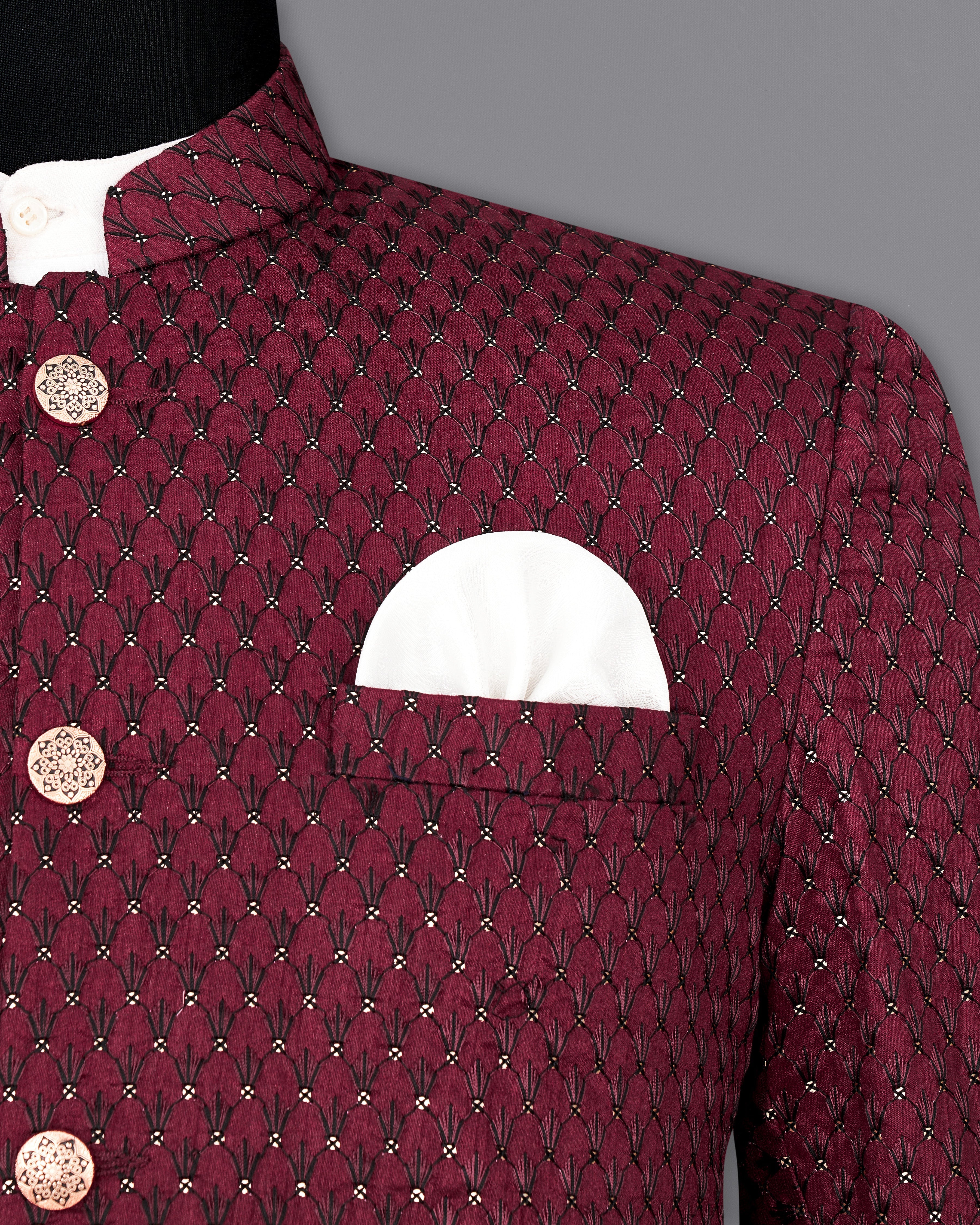 Espresso Maroon Embroidered with Sequins Work Bandhgala Blazer