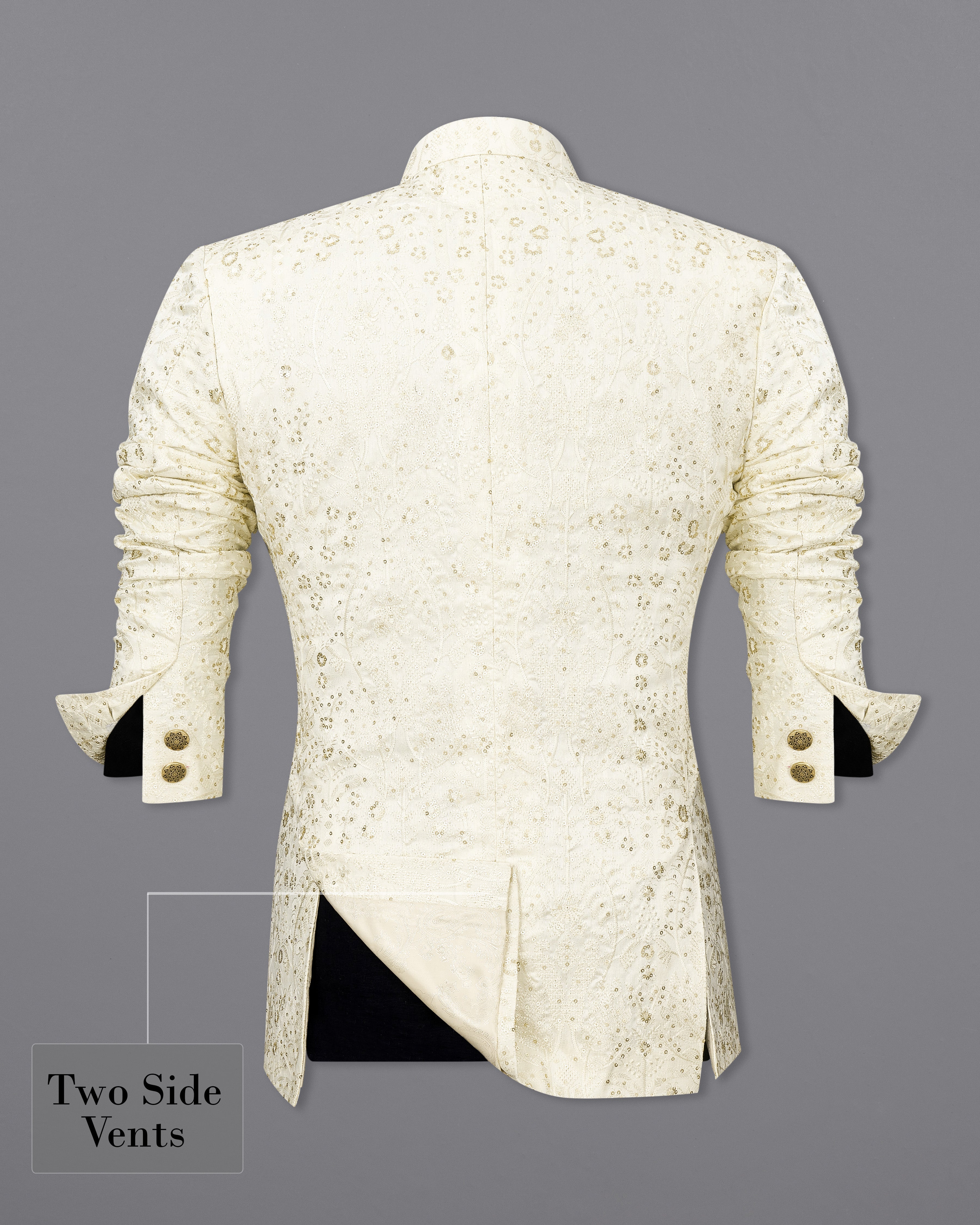 Merino Cream Cotton Thread Embroidered Bandhgala Blazer