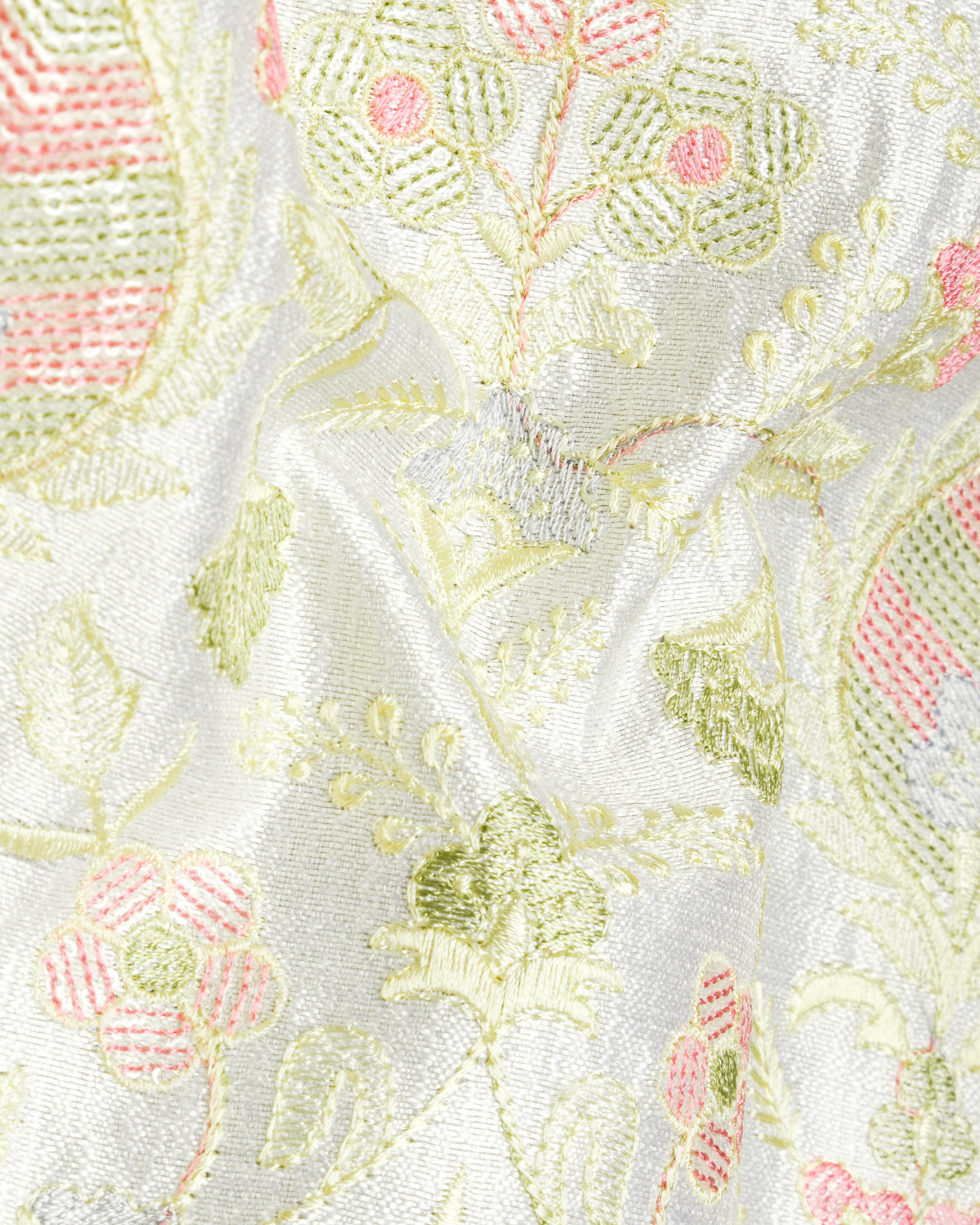 Citrine Cream Cotton Thread Embroidered Bandhgala Blazer