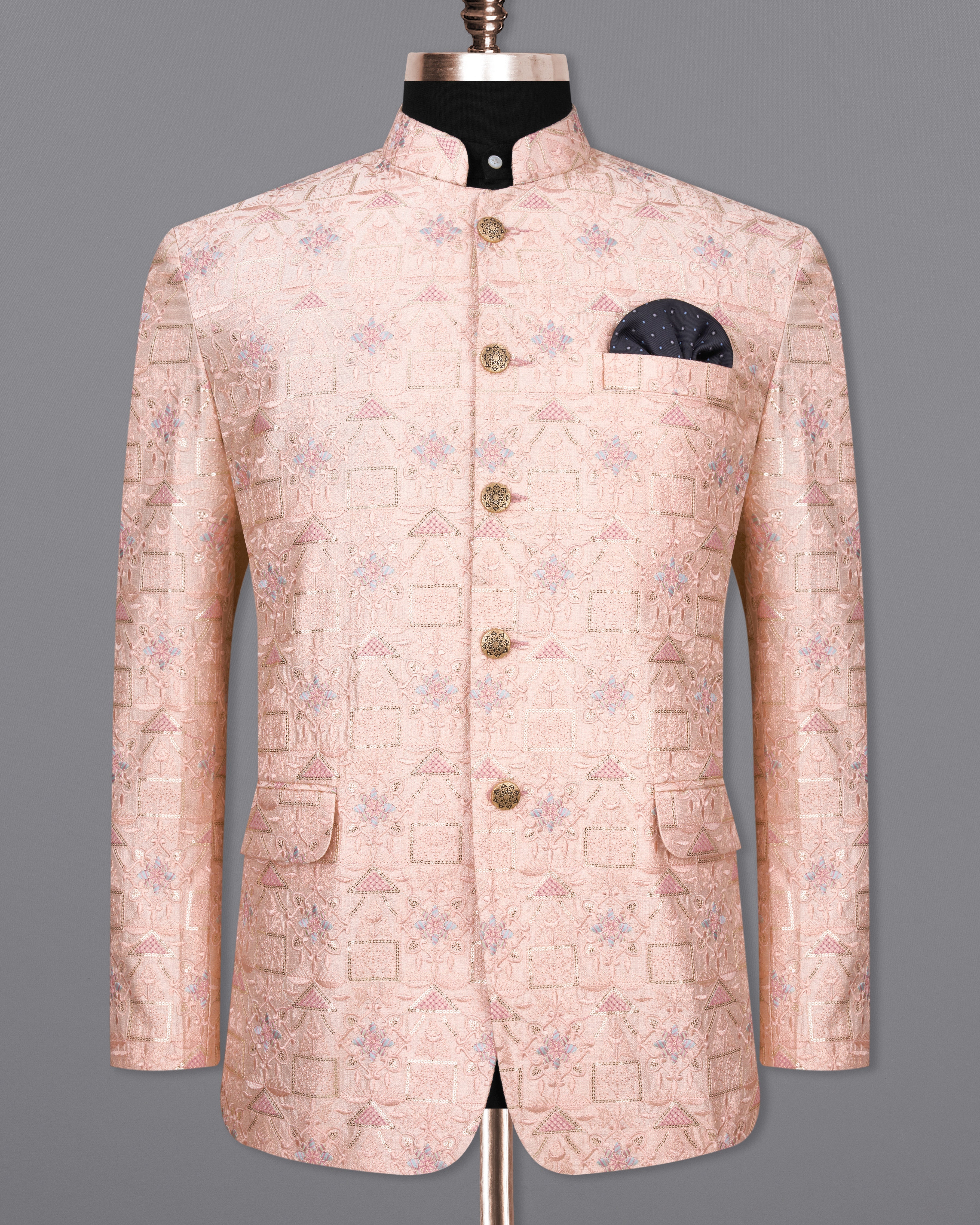 Mandys pink Cotton Thread Embroidered Bandhgala Blazer BL2408-BG-36, BL2408-BG-38, BL2408-BG-40, BL2408-BG-42, BL2408-BG-44, BL2408-BG-46, BL2408-BG-48, BL2408-BG-50, BL2408-BG-52, BL2408-BG-54, BL2408-BG-56, BL2408-BG-58, BL2408-BG-60