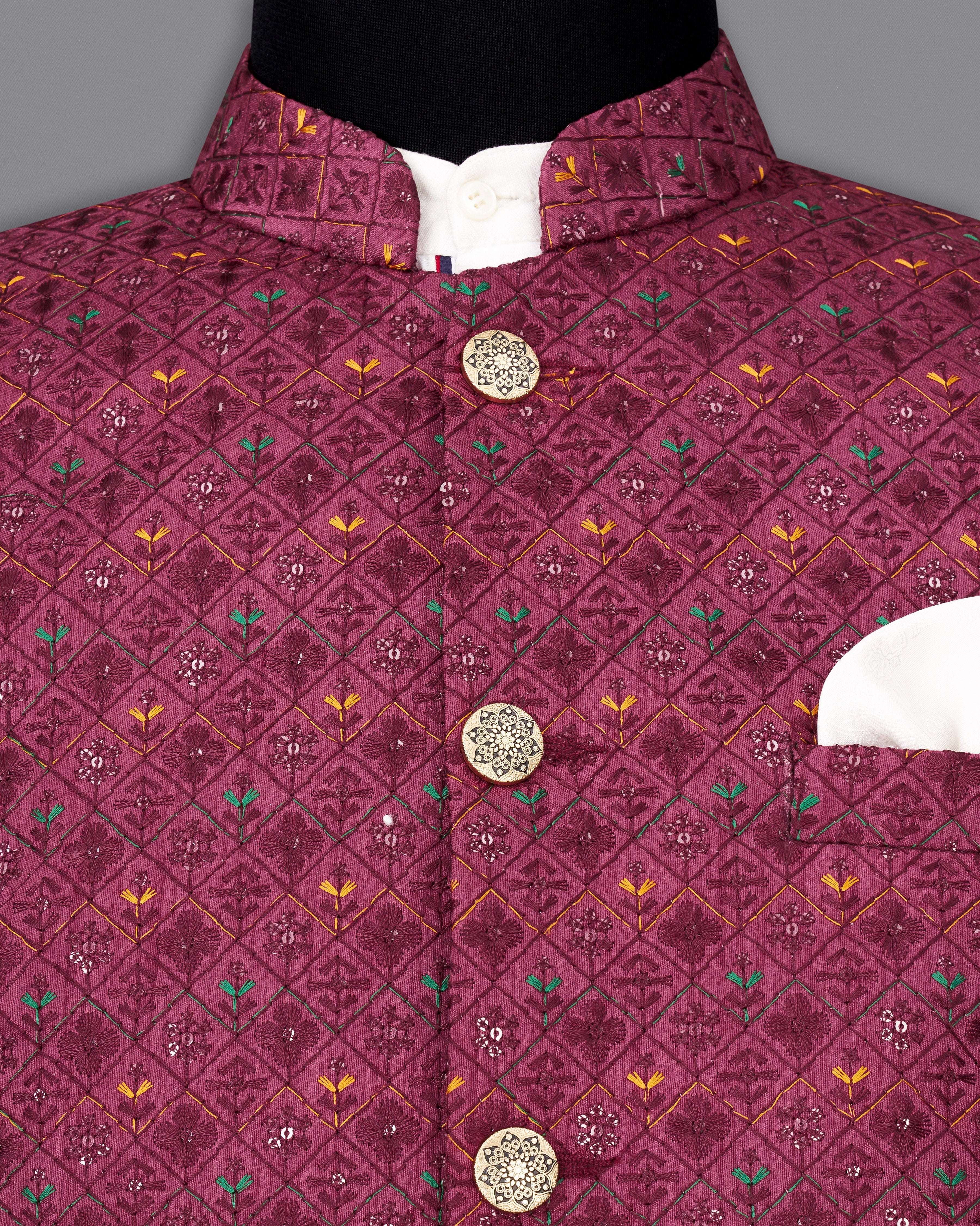 Old Mauve Maroon Cotton Thread Embroidered Bandhgala Blazer BL2411-BG-36, BL2411-BG-38, BL2411-BG-40, BL2411-BG-42, BL2411-BG-44, BL2411-BG-46, BL2411-BG-48, BL2411-BG-50, BL2411-BG-52, BL2411-BG-54, BL2411-BG-56, BL2411-BG-58, BL2411-BG-60		