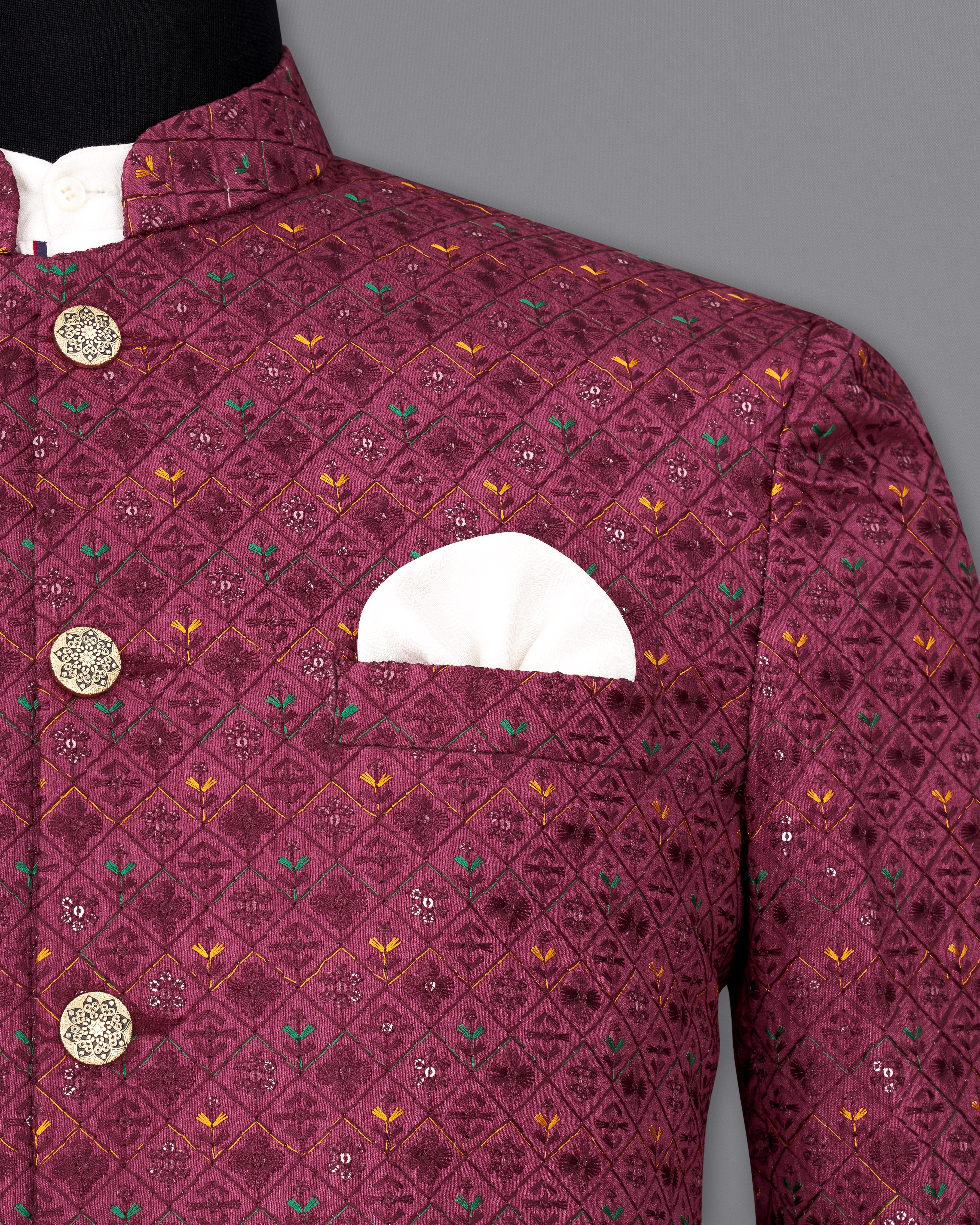 Old Mauve Maroon Cotton Thread Embroidered Bandhgala Blazer BL2411-BG-36, BL2411-BG-38, BL2411-BG-40, BL2411-BG-42, BL2411-BG-44, BL2411-BG-46, BL2411-BG-48, BL2411-BG-50, BL2411-BG-52, BL2411-BG-54, BL2411-BG-56, BL2411-BG-58, BL2411-BG-60		