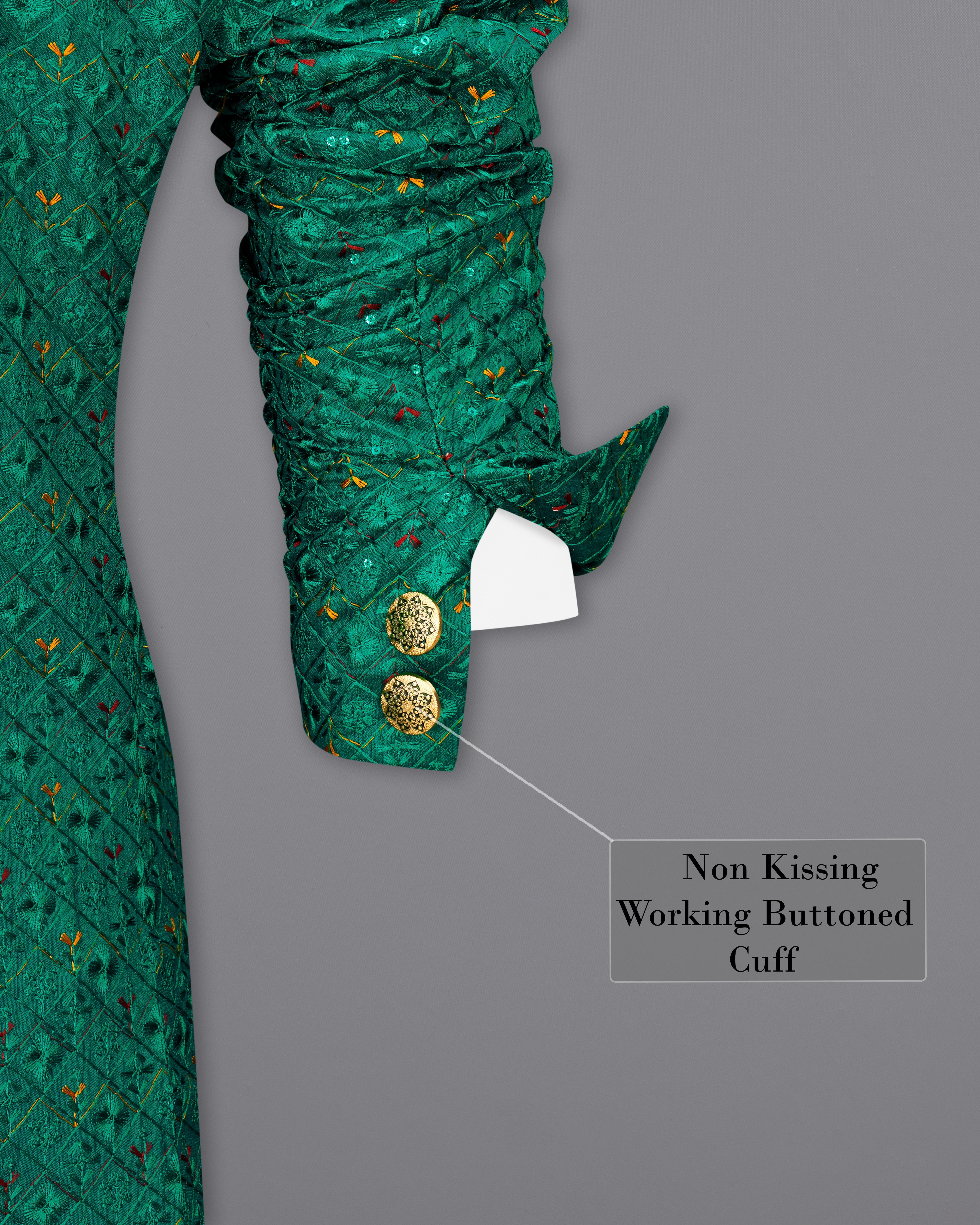 Jewel Green Cotton Thread Embroidered Bandhgala Blazer BL2412-BG-36, BL2412-BG-38, BL2412-BG-40, BL2412-BG-42, BL2412-BG-44, BL2412-BG-46, BL2412-BG-48, BL2412-BG-50, BL2412-BG-52, BL2412-BG-54, BL2412-BG-56, BL2412-BG-58, BL2412-BG-60