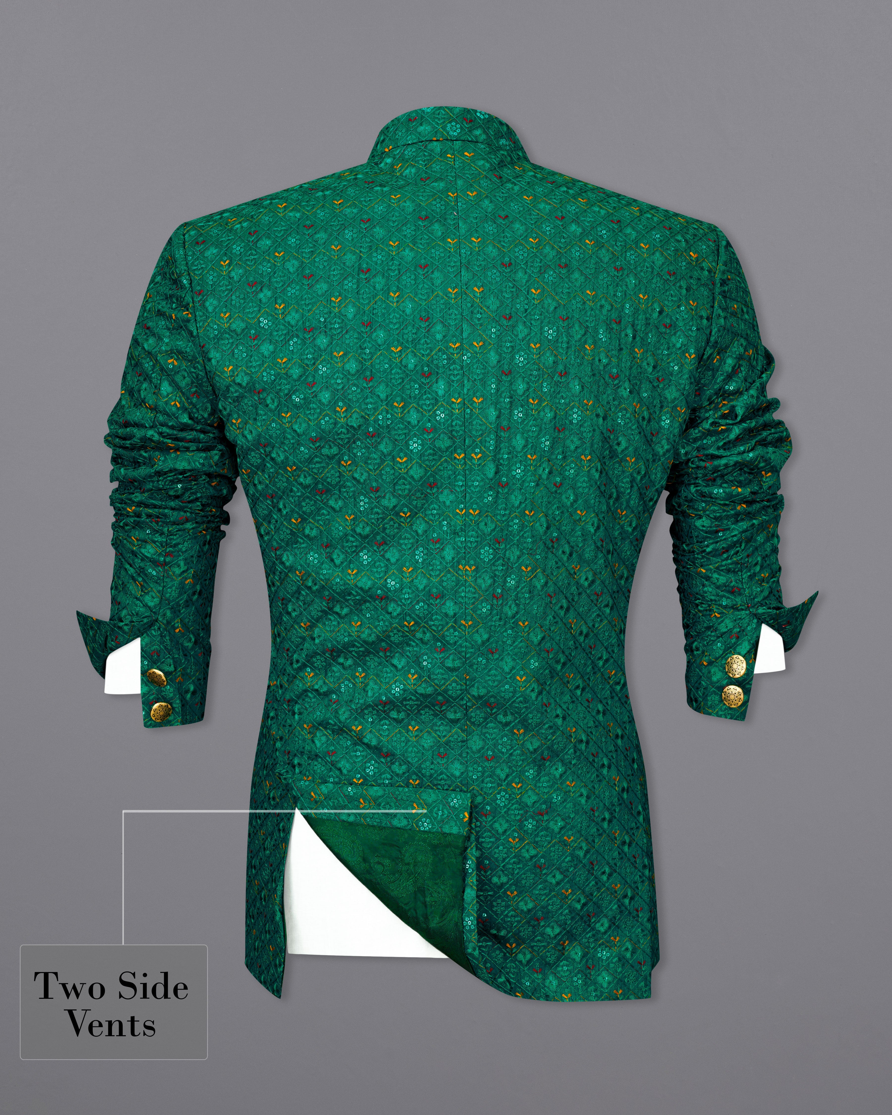 Jewel Green Cotton Thread Embroidered Bandhgala Blazer BL2412-BG-36, BL2412-BG-38, BL2412-BG-40, BL2412-BG-42, BL2412-BG-44, BL2412-BG-46, BL2412-BG-48, BL2412-BG-50, BL2412-BG-52, BL2412-BG-54, BL2412-BG-56, BL2412-BG-58, BL2412-BG-60