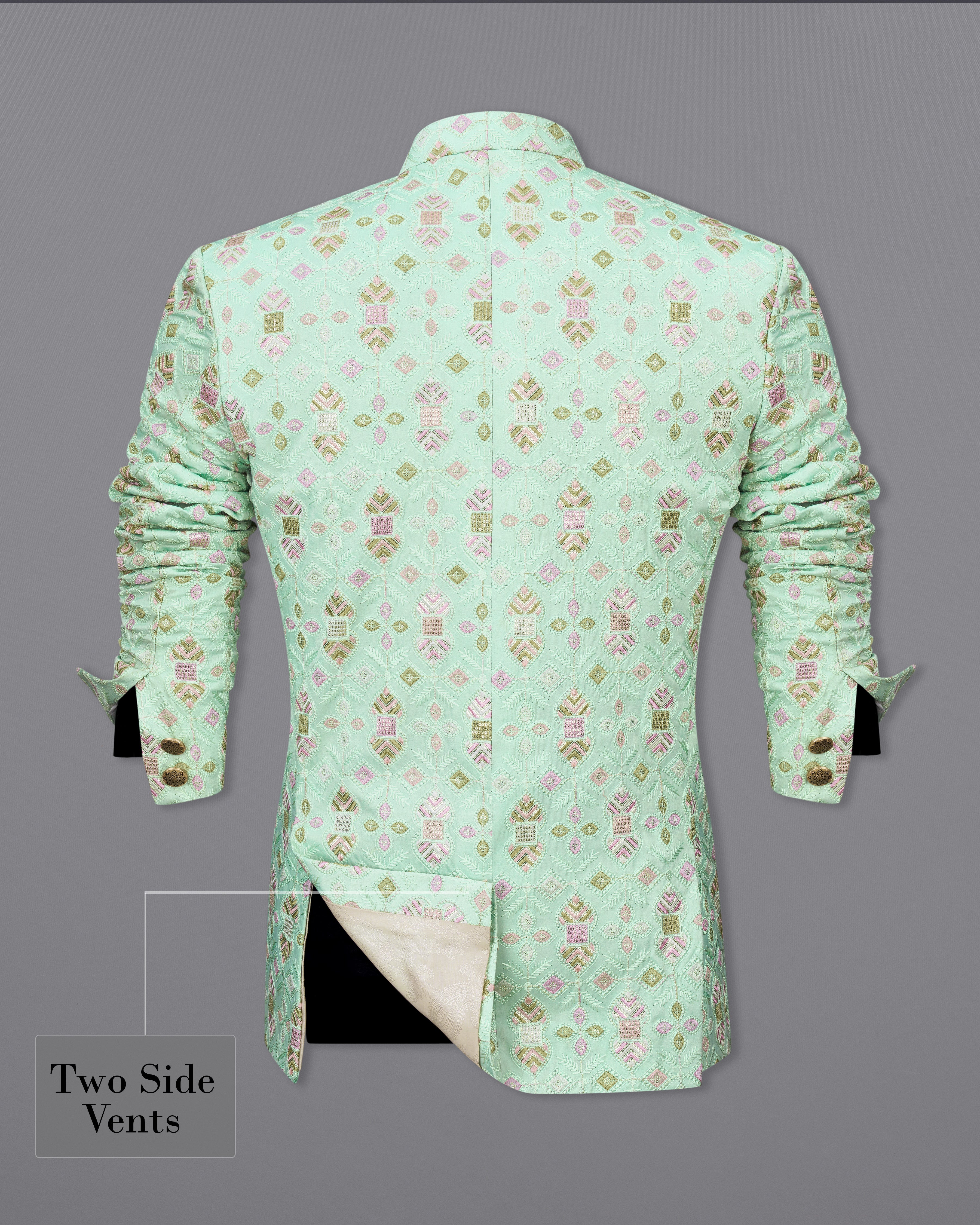 Coriander Green Thread Embroidered Bandhgala Blazer BL2426-BG-36,BL2426-BG-38,BL2426-BG-40,BL2426-BG-42,BL2426-BG-44,BL2426-BG-46,BL2426-BG-48,BL2426-BG-50,BL2426-BG-52,BL2426-BG-54,BL2426-BG-56,BL2426-BG-58,BL2426-BG-60